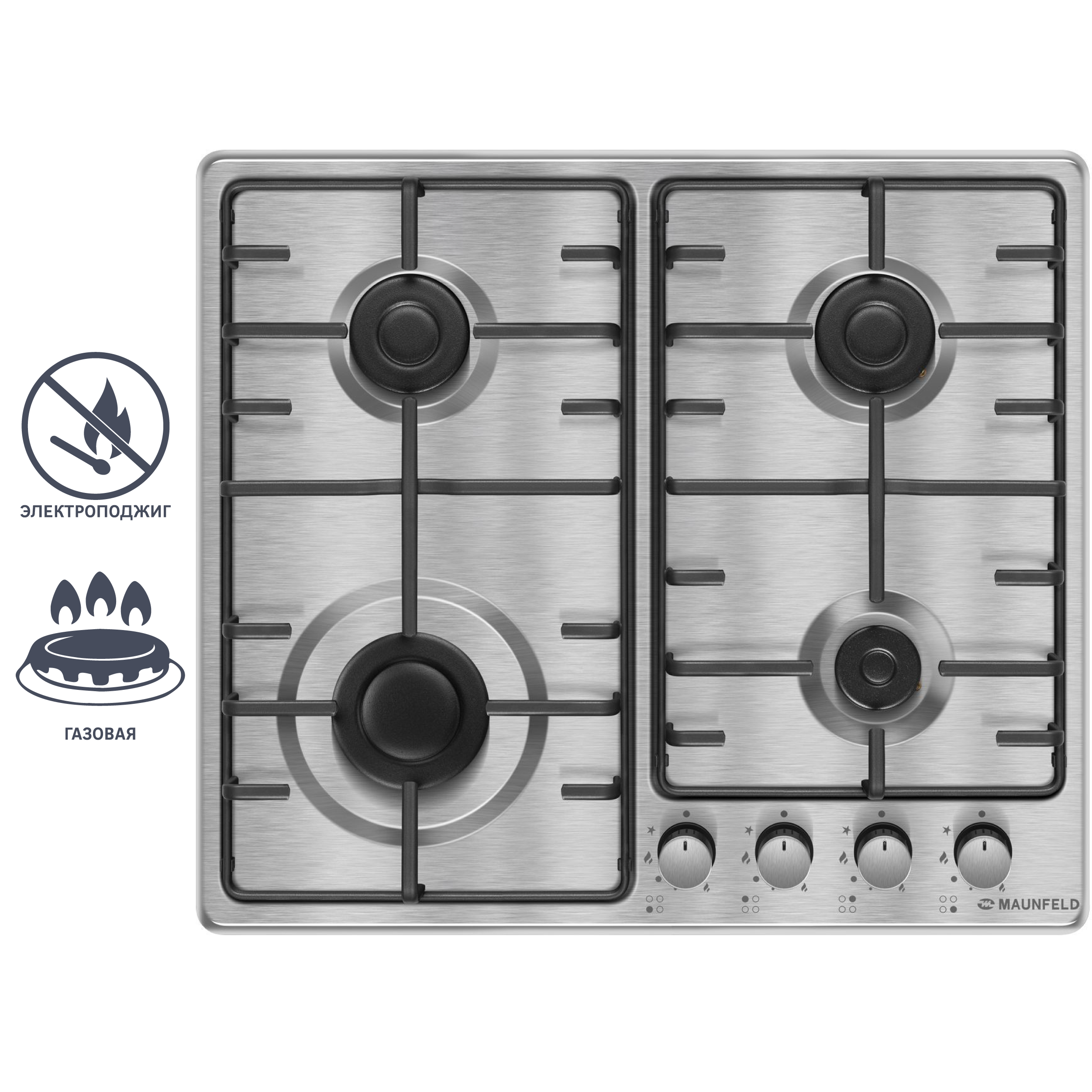 Изображение товара Газовая варочная панель Maunfeld EGHS 64.3STS-ES G 59 см 4 конфорки серебристая