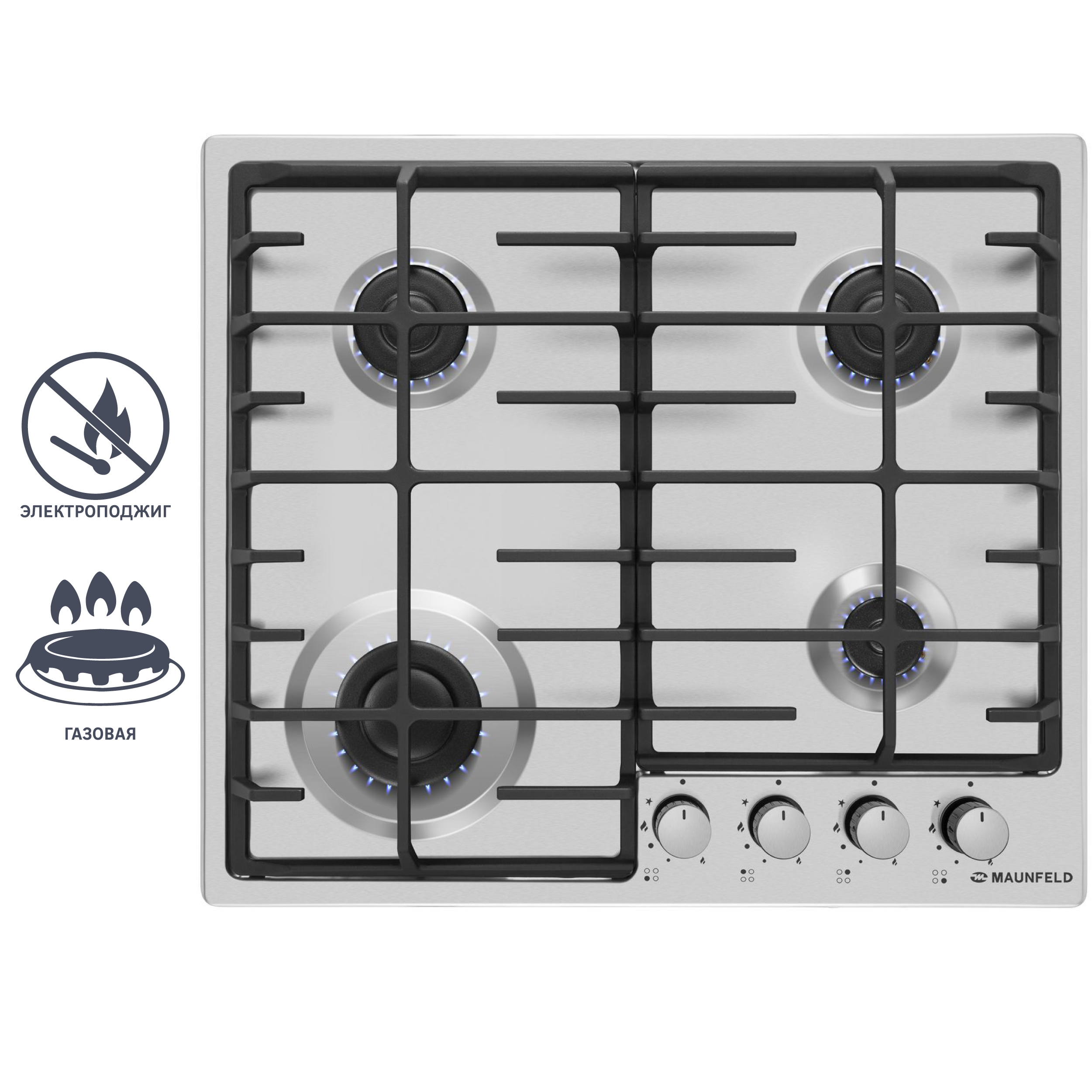 Изображение товара Газовая варочная панель Maunfeld EGHS.64.6CS/G 4 конфорки нержавеющая сталь 59 см
