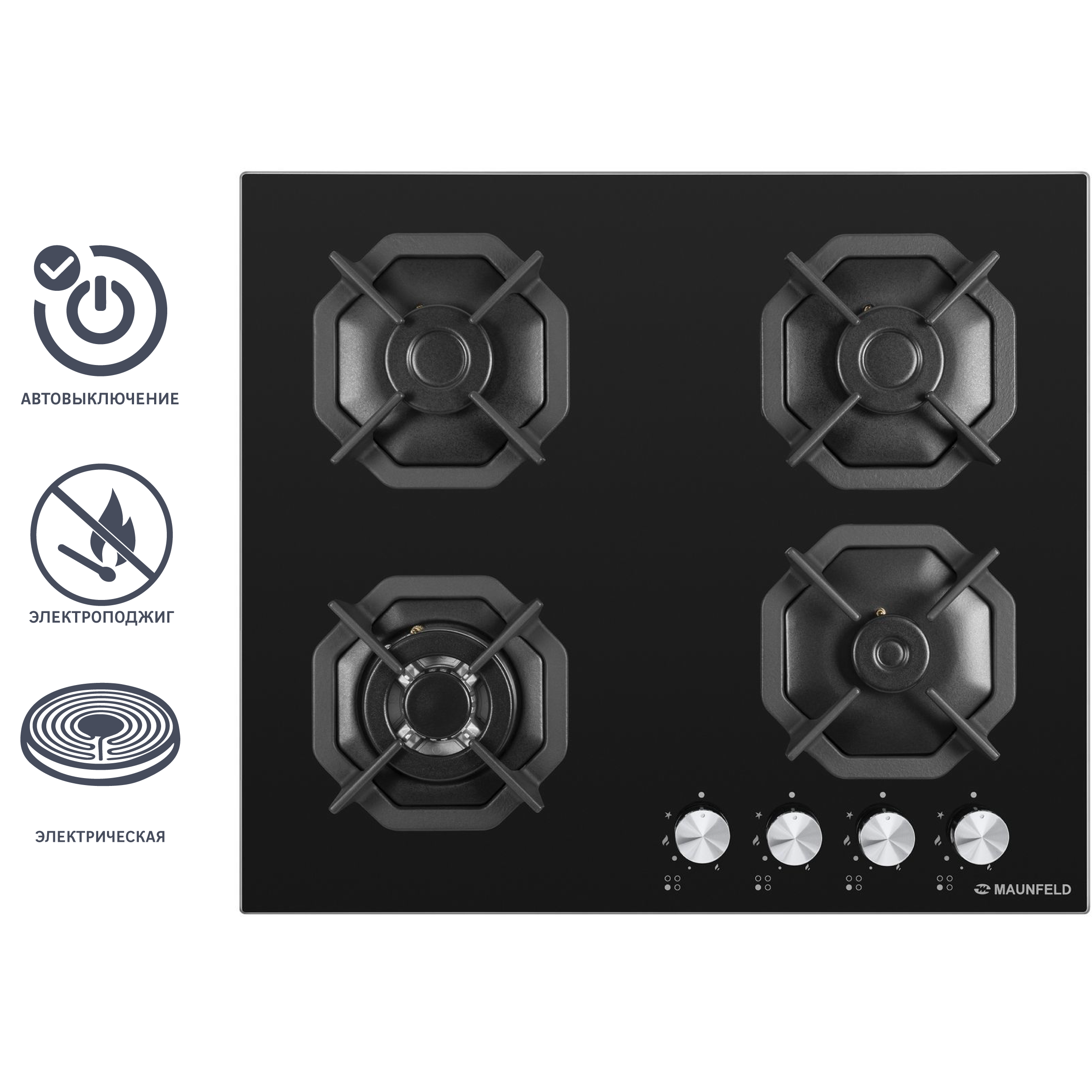 Изображение товара Газовая варочная панель Maunfeld EGHG.64.23CB/G 4 конфорки черная 59 см