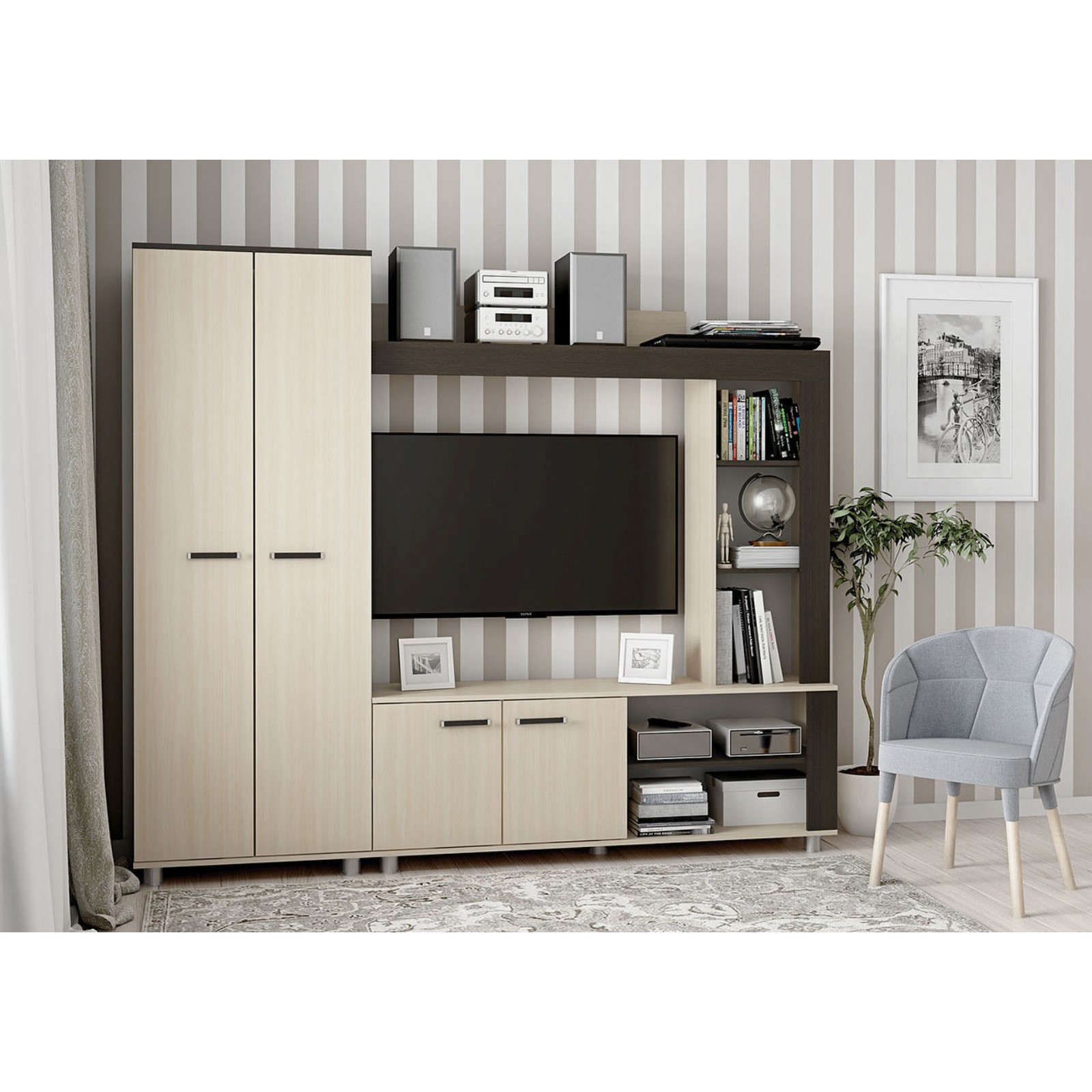 Изображение товара Тумба под телевизор Simaland 3635782 220x190x37 см ЛДСП цвет дуб молочный