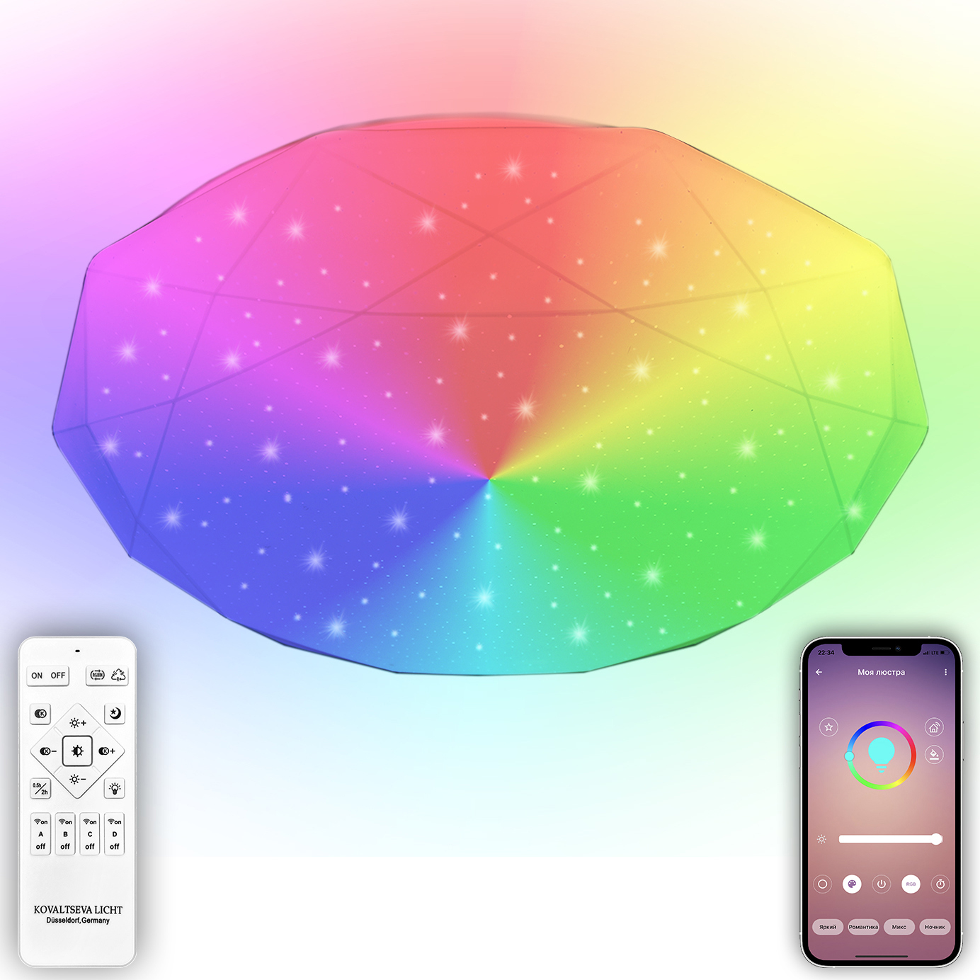 Изображение товара Светильник потолочный светодиодный с пультом управления белый