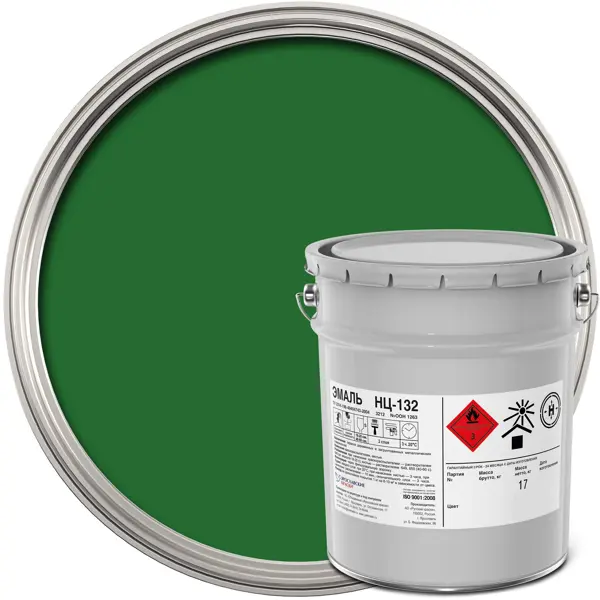 Эмаль Ярославские краски НЦ-132К глянцевая цвет зеленый 17 кг