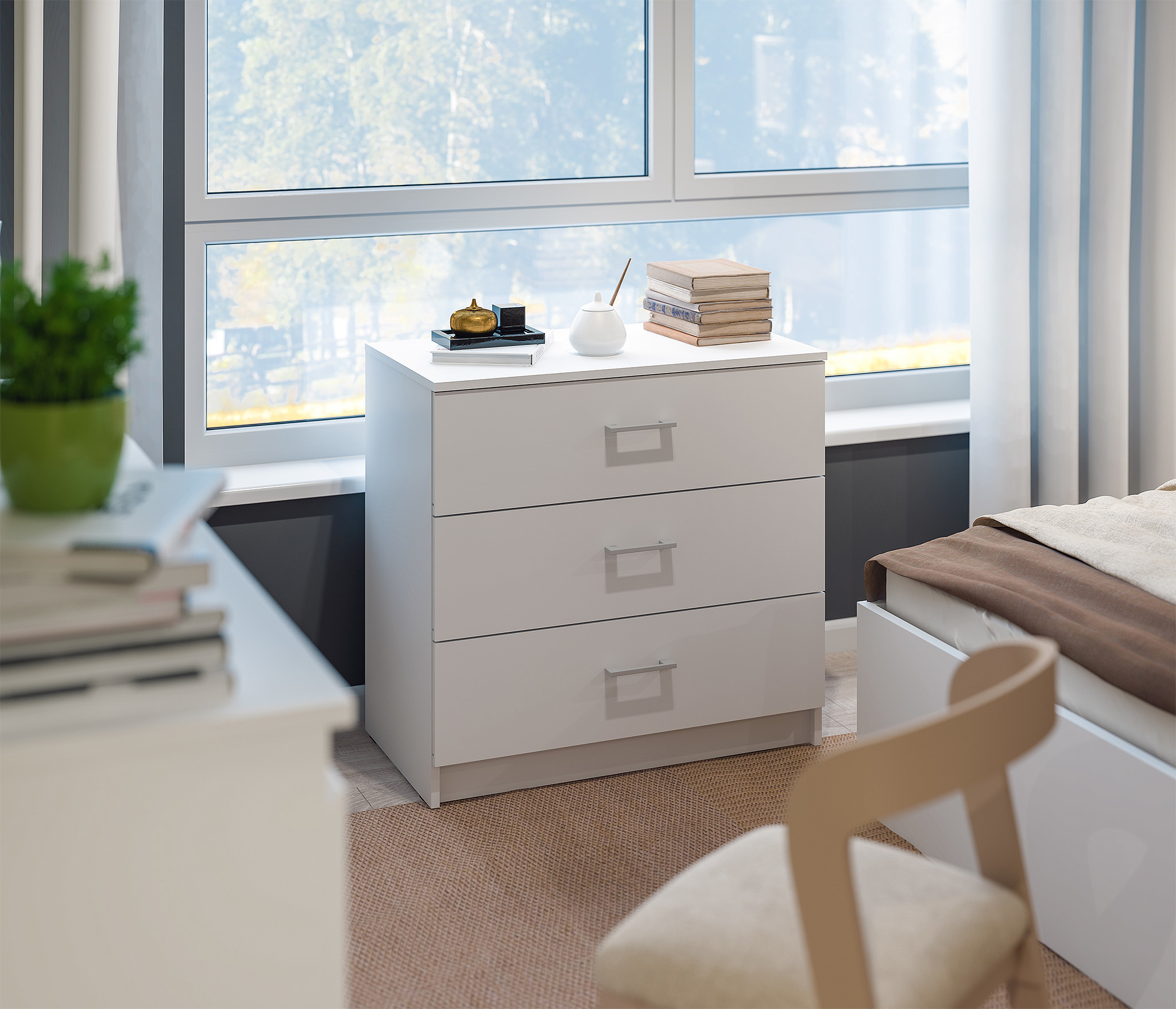 Изображение товара Комод Столплит Терра сб-2964 3 ящика белый ЛДСП для дома и спальни