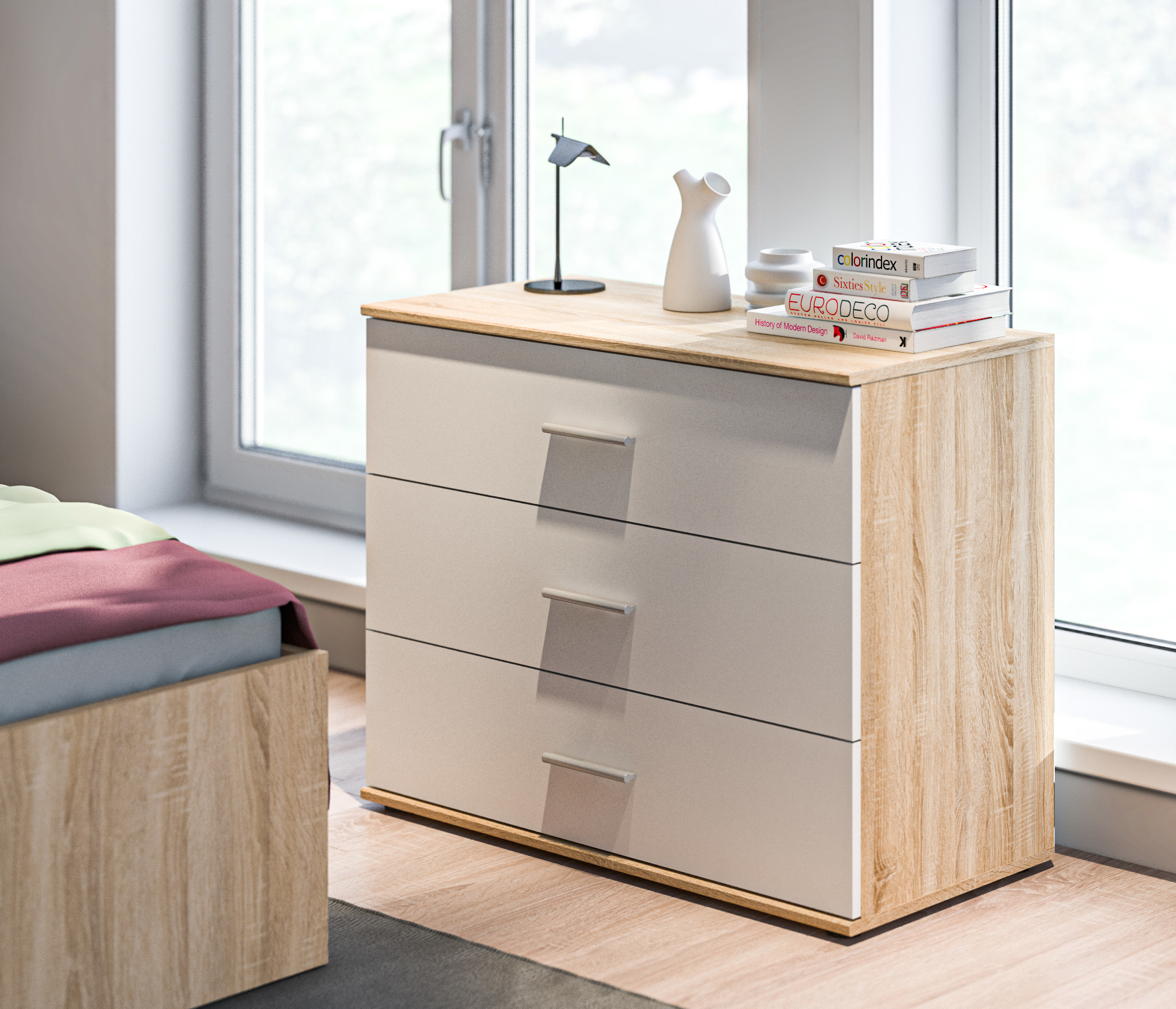 Изображение товара Комод Мамбо СБ-2540/1 3 ящика ДСП дуб сонома размеры 88х44х71 см от Столплит