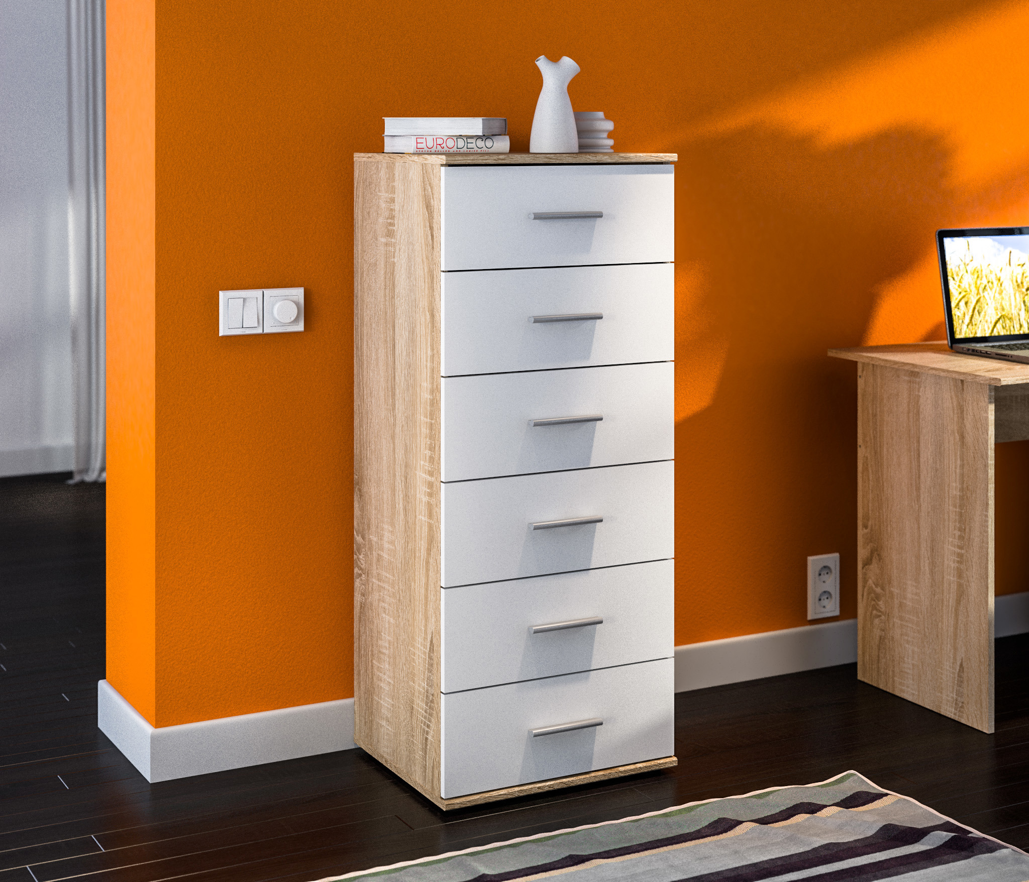 Изображение товара Комод Мамбо СБ-2547/1.Н 6 ящиков современный стиль цвет дуб сонома