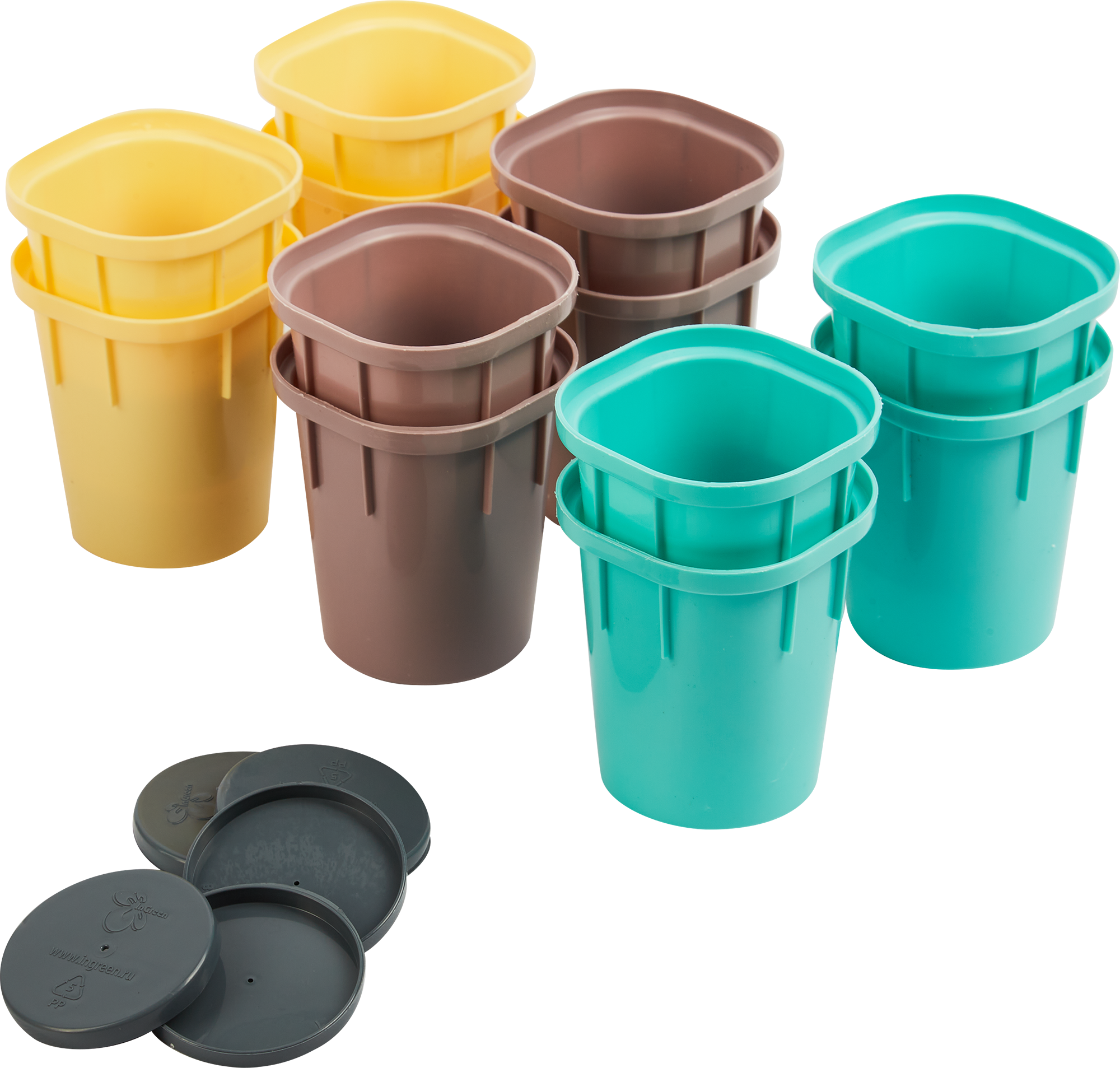 Изображение товара Комплект для рассады горшки со съемным дном Ingreen 14x7x20 полипропилен разноцветный 12 шт