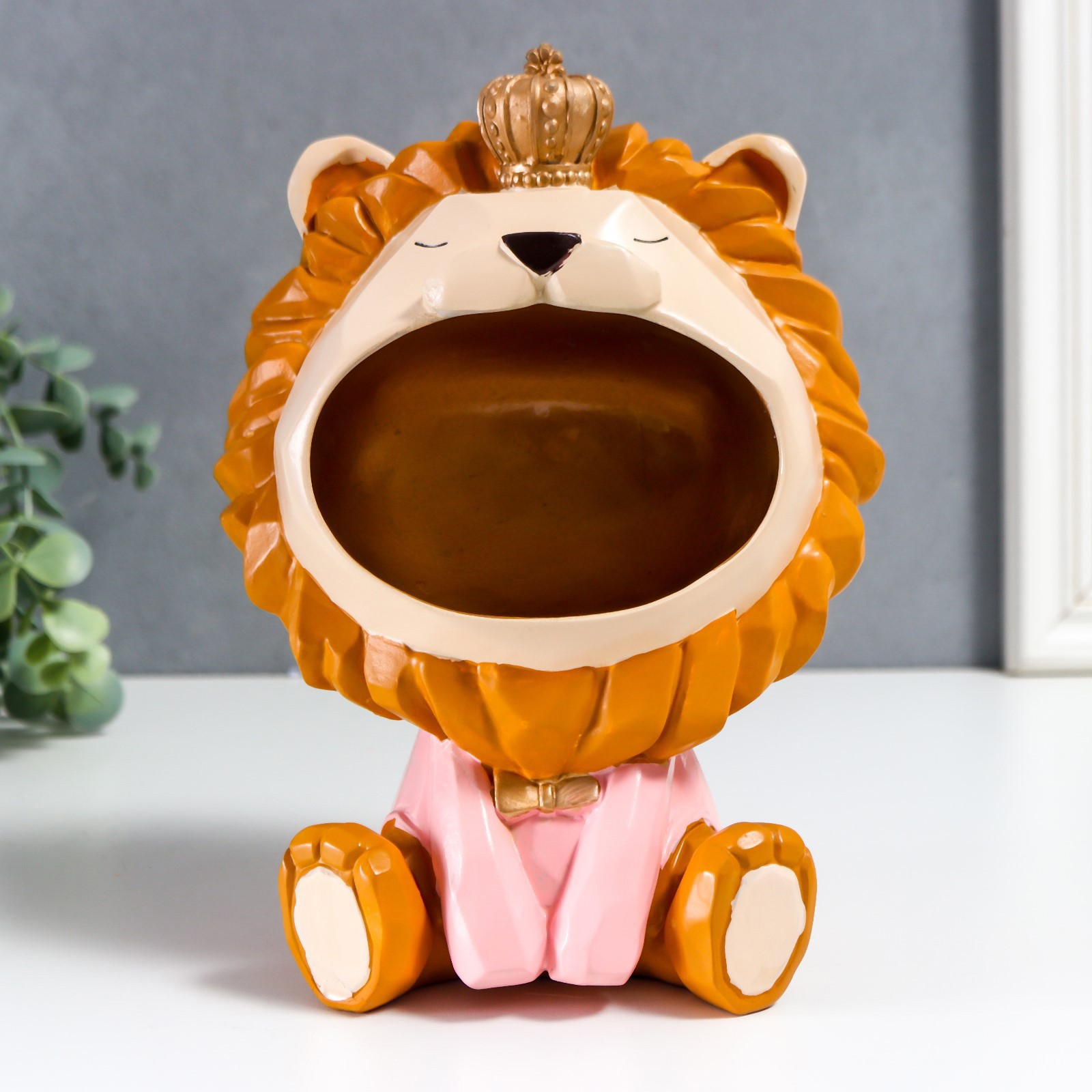 Изображение товара Подставка интерьерная "Розовый лев в короне" 22.5x13.5x18 см