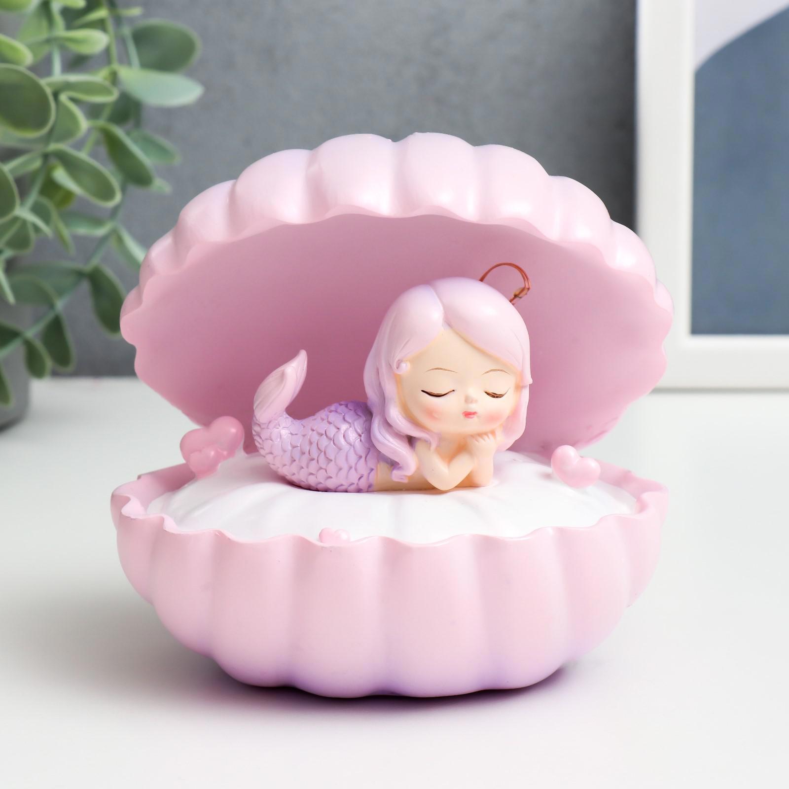 Изображение товара Фигурка с подсветкой "Спящая русалочка в ракушке" сиренево-розовый 13x12x10 см