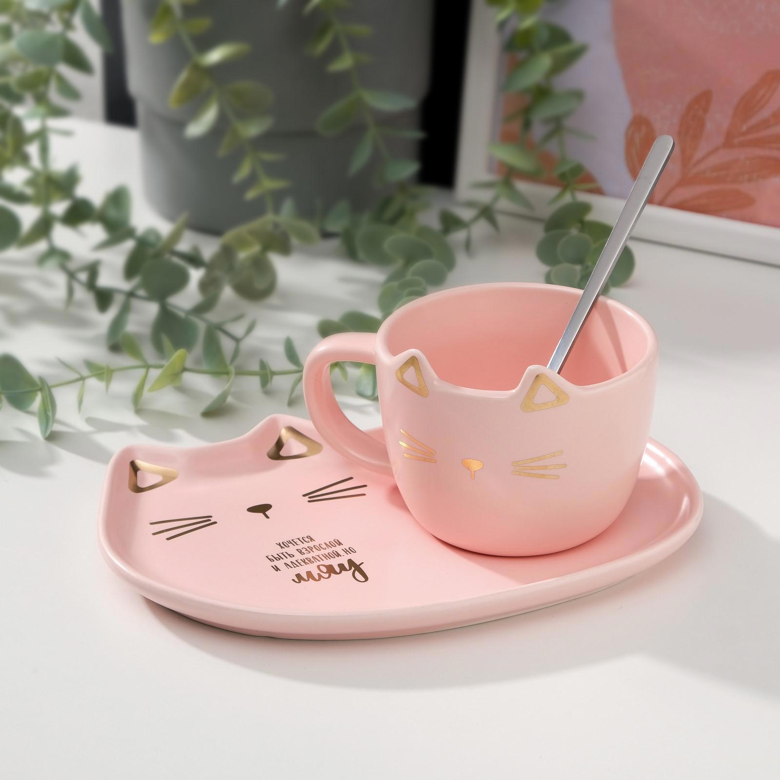 Изображение товара Чашка с блюдцем 200 мл Дорого Внимание Оригинальный дизайн Мяу