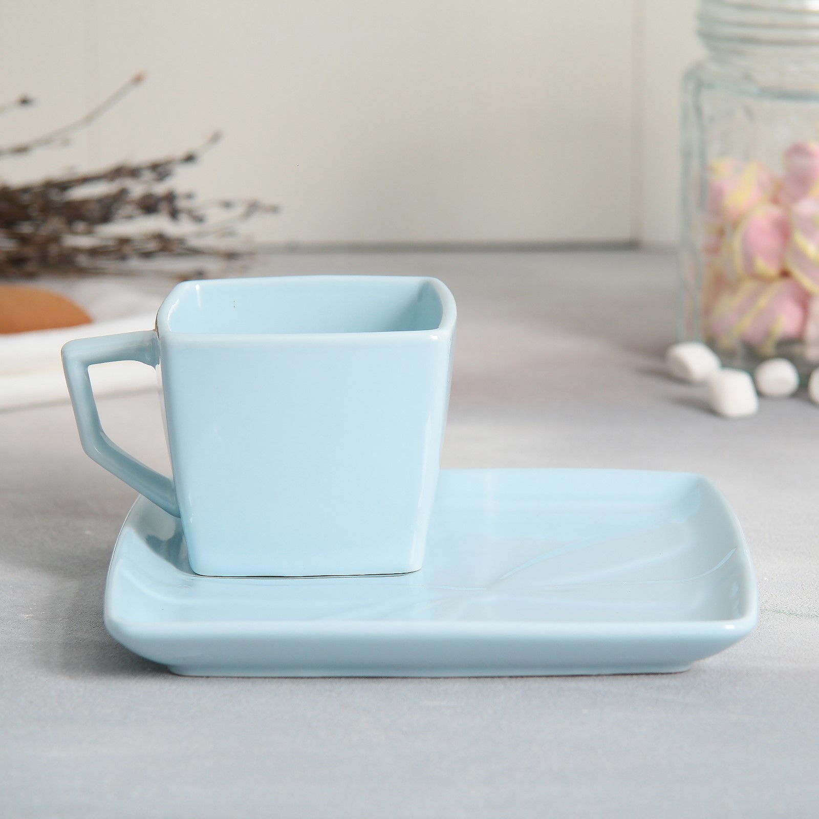 Изображение товара Чашка с блюдцем 150 мл Дорого Внимание голубая керамика оригинальный дизайн
