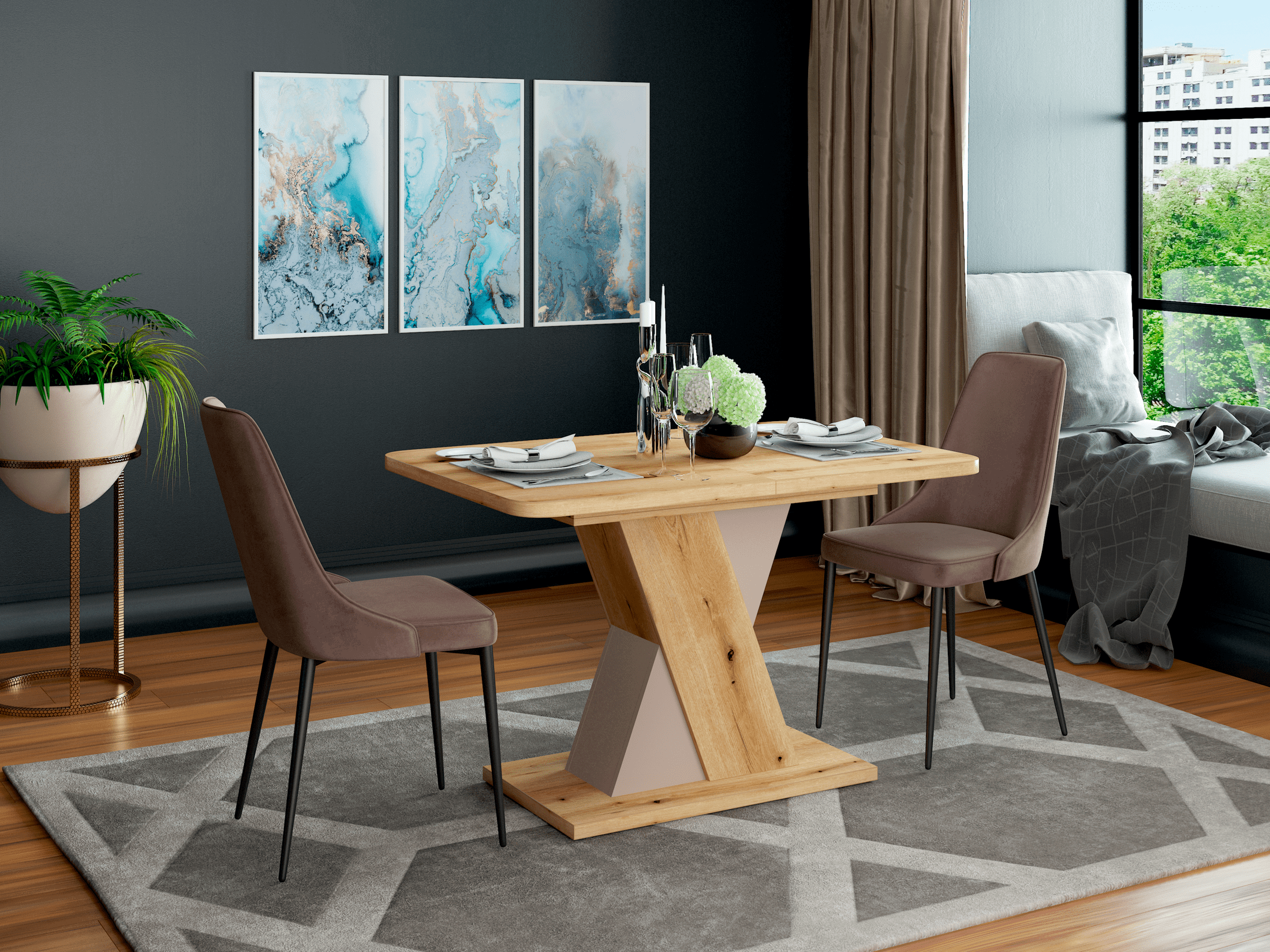 Изображение товара Кухонный раздвижной стол Bruno 120x80 см ЛДСП серый дуб стиль Лофт