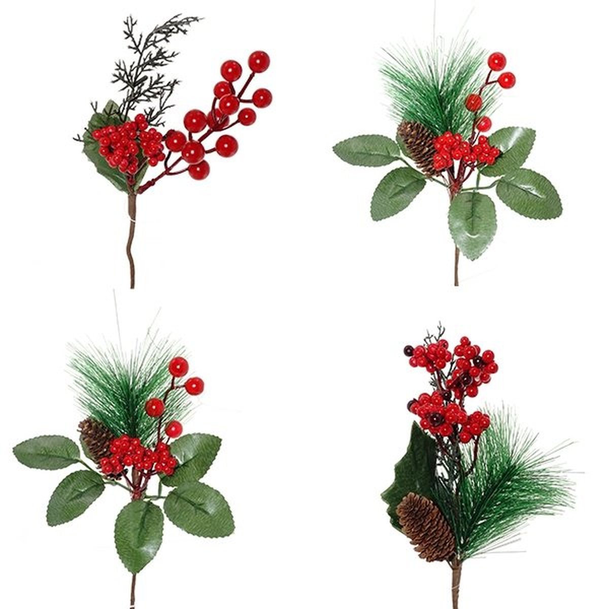 Изображение товара Декоративная ветка для елки и новогодних композиций 12x8x22 см, красная