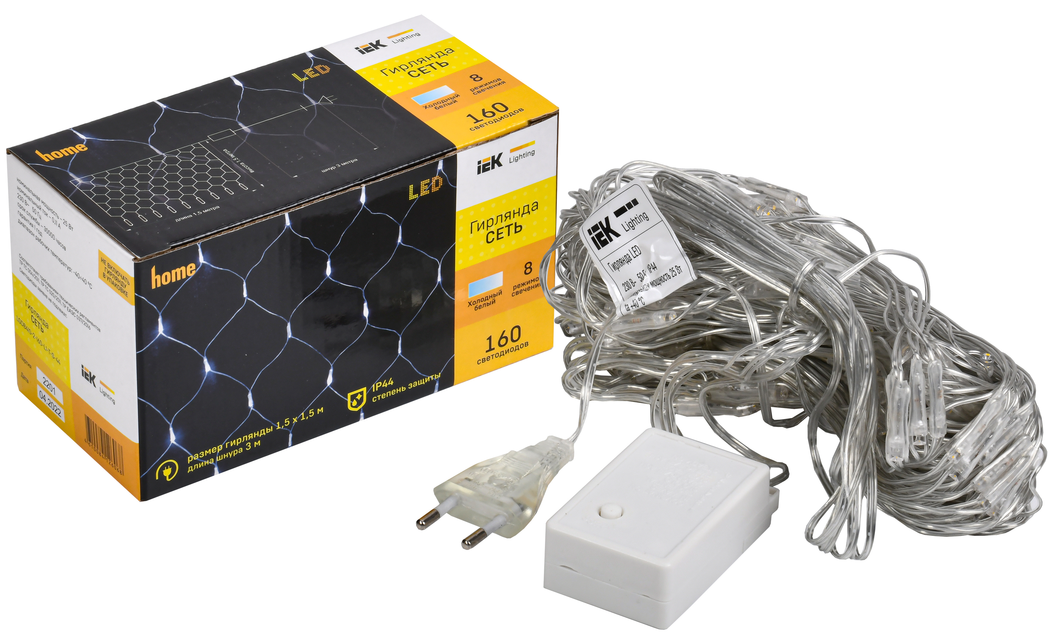 Изображение товара Электрогирлянда комнатная IEK 1.5 м 160 LED 8 режимов холодный белый