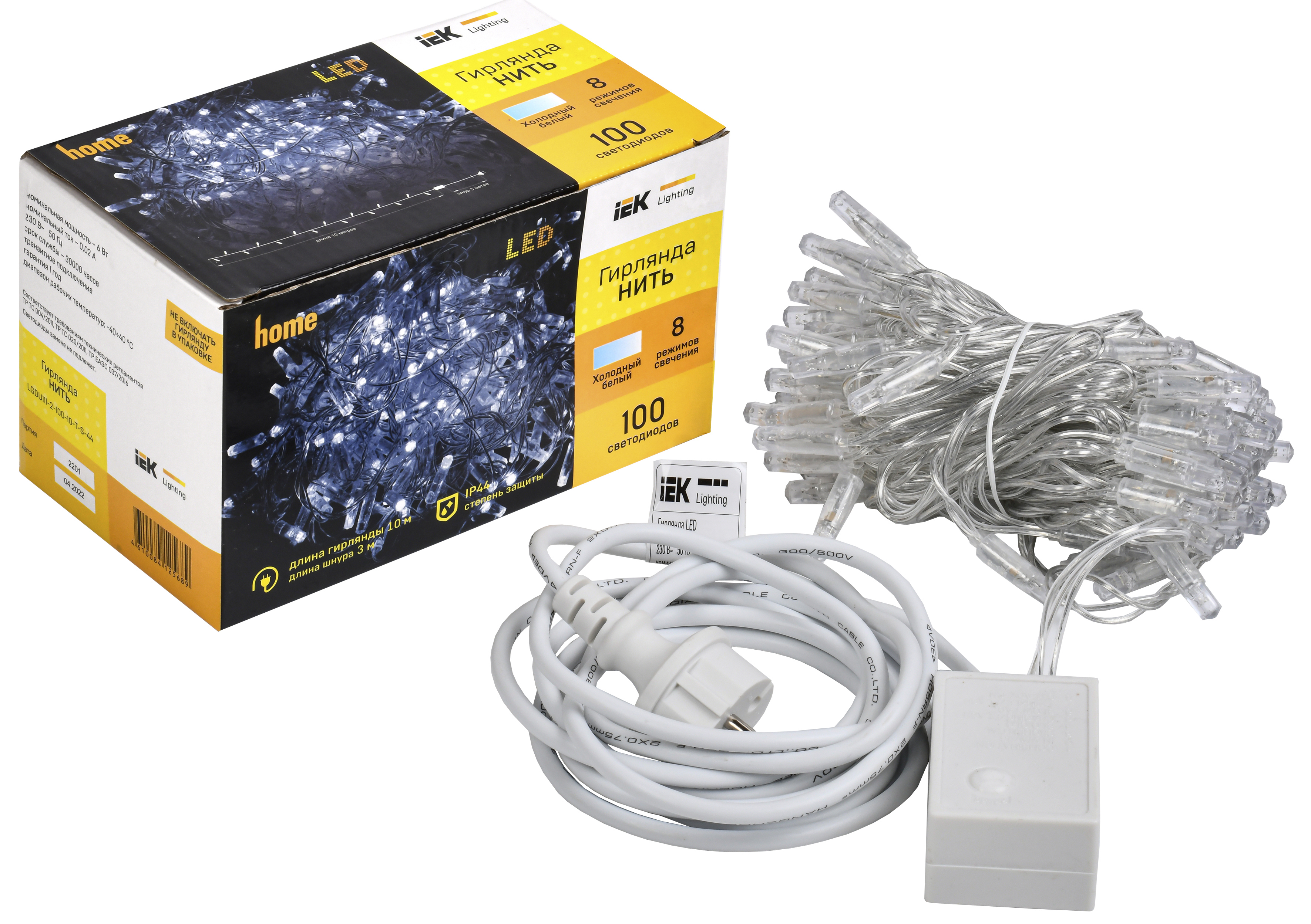 Изображение товара Гибкая электрогирлянда Iek 10 м 100 LED белый IP44 для улицы и интерьера