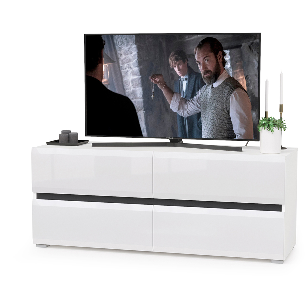 Изображение товара Тумба под телевизор Моби Сидней 130x52x41 см ЛДСП бело-черная