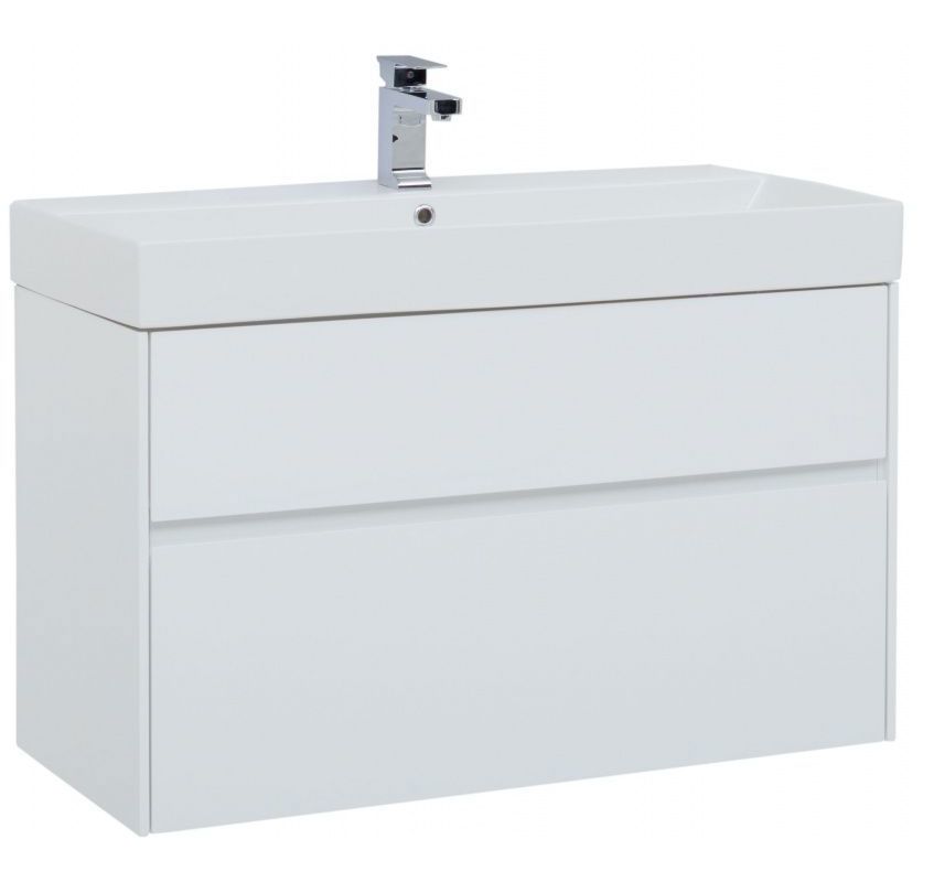 Изображение товара Тумба под раковину Aquanet Бруклин 00203961 белая глянцевая напольная с 2 ящиками