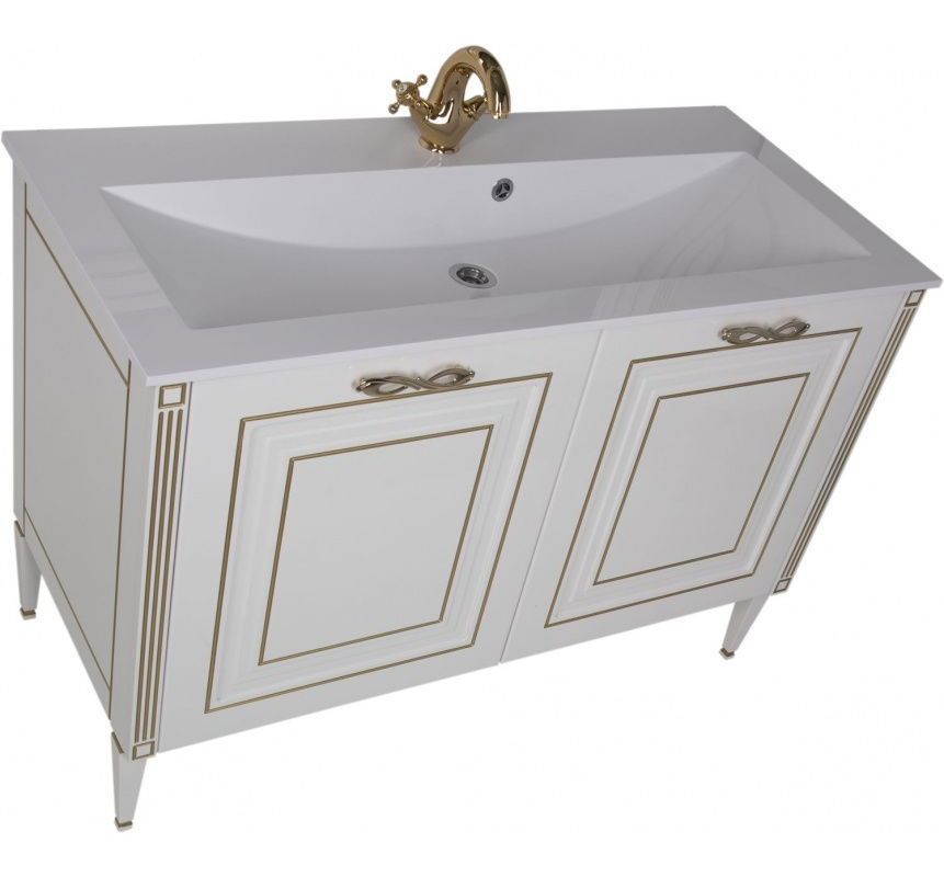 Изображение товара Тумба под раковину Aquanet Паола 118см белая с патиной золото напольная