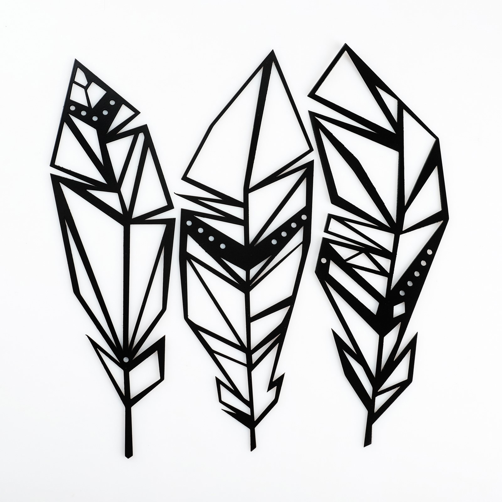 Изображение товара Панно металлическое "Перья" черное набор 3 шт. 385 на 10 см