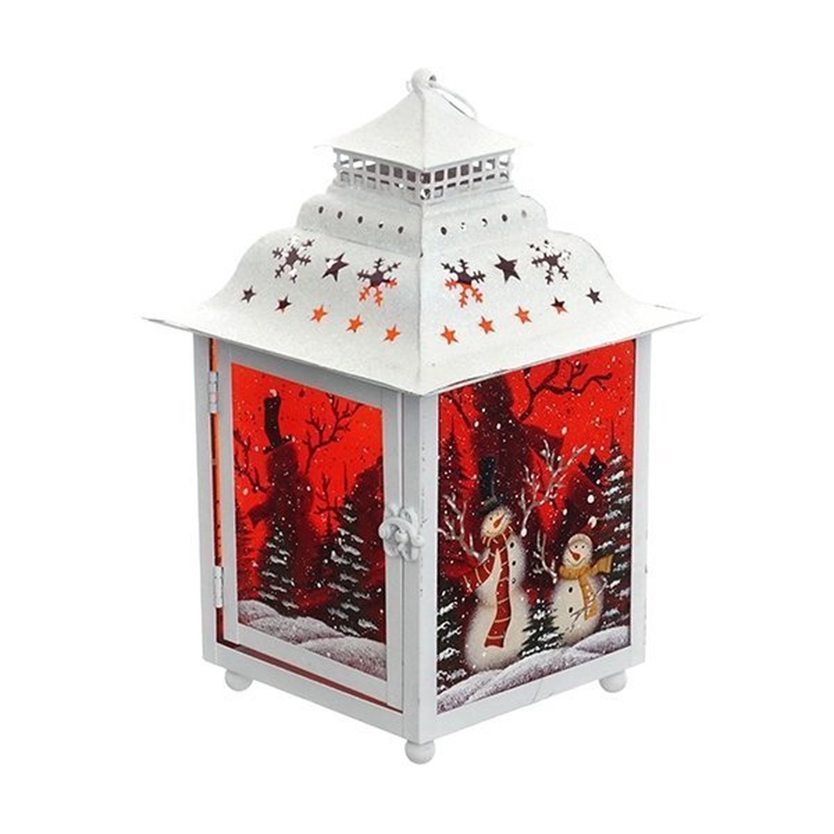 Изображение товара Подсвечник Фонарик из металла и стекла с новогодним декором 18x18x29 см