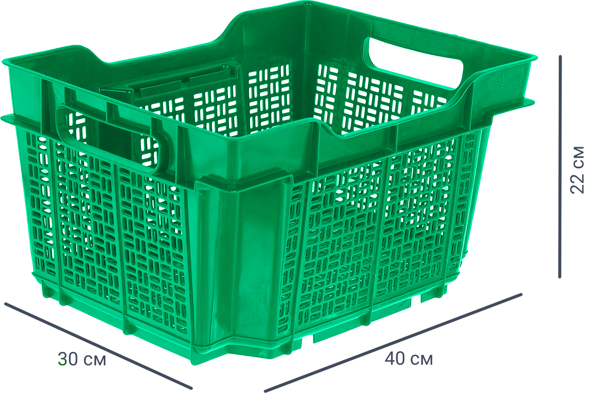 Изображение товара Ящик полимерный многооборотный 40x30x22 см пластик без крышки цвет зеленый