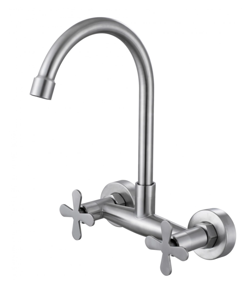 Изображение товара Fmark FS8513: двухвентильный смеситель из нержавеющей стали, сатин 17,5 см, 14,9 см излив