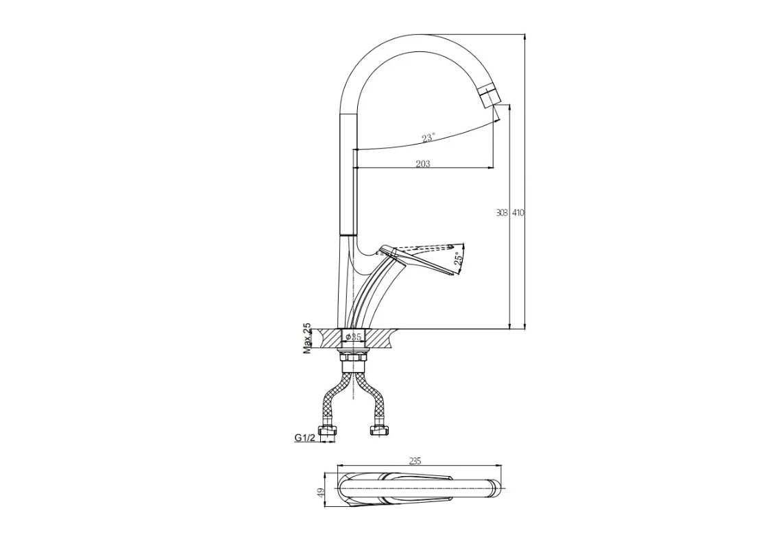 Изображение товара Однорычажный смеситель Rush Ne1735-22 излив 30 см латунь цвет черный