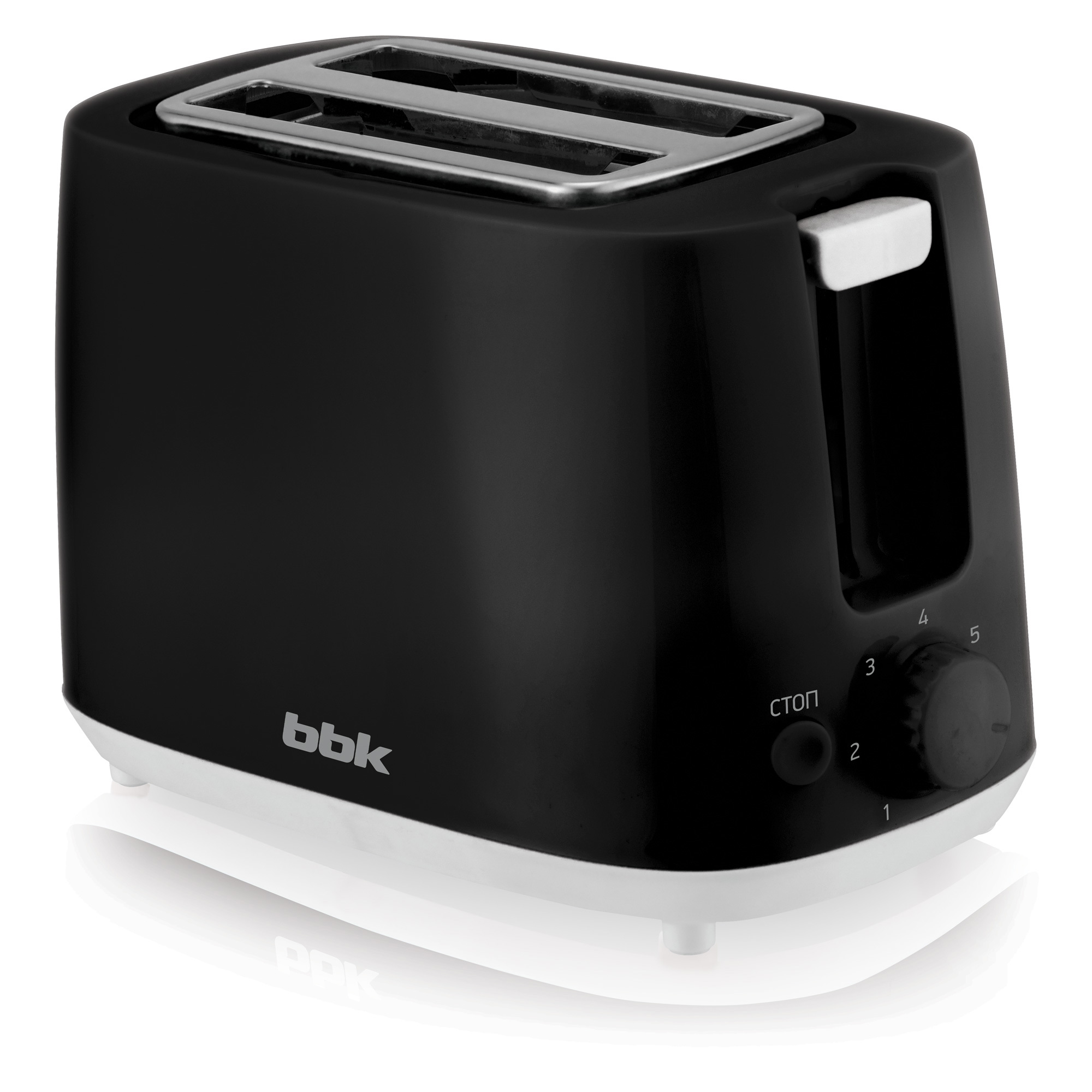 Изображение товара Тостер BBK TR82 черный пластиковый с мощностью 700 Вт и съемным поддоном