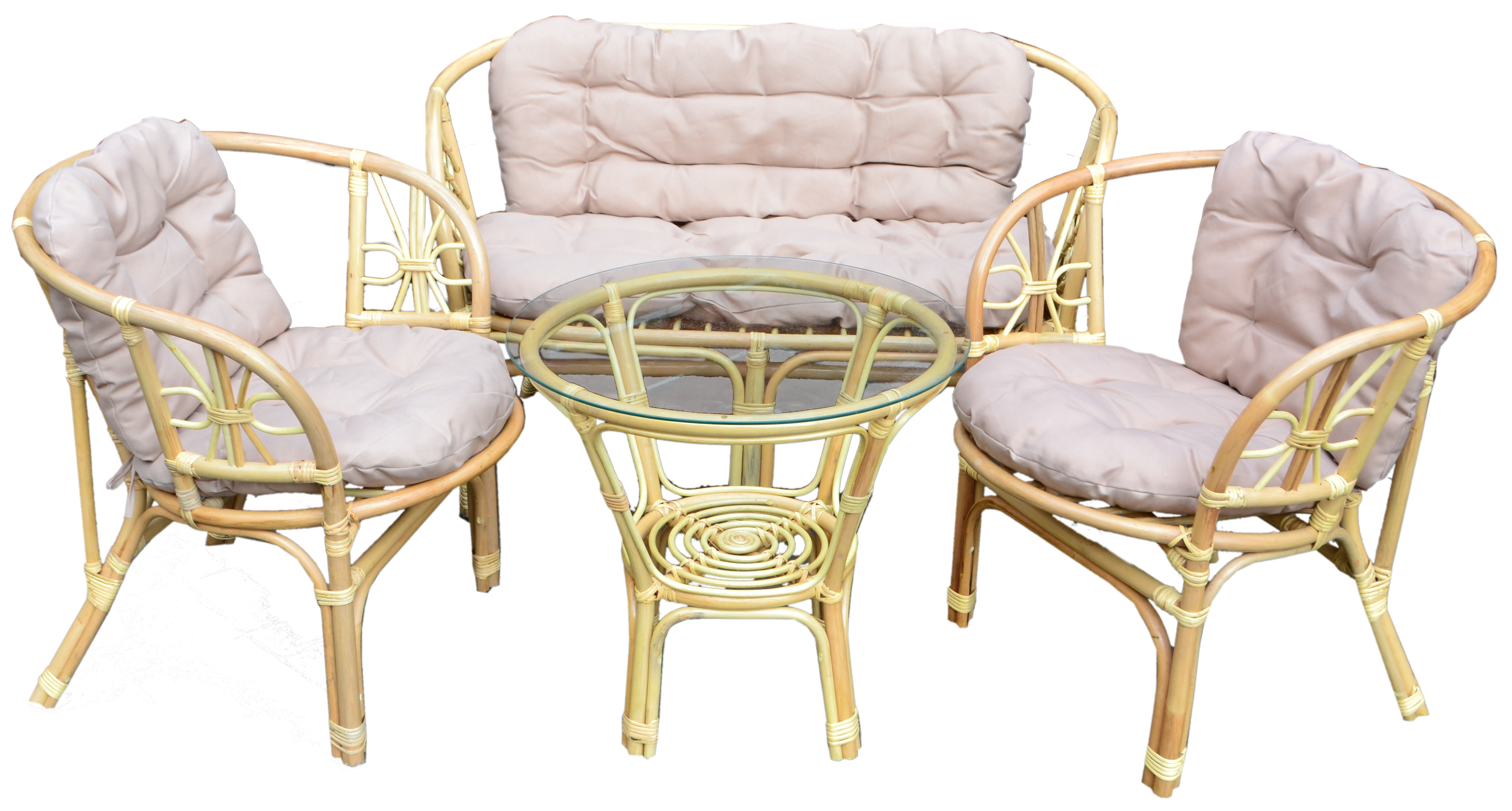 Изображение товара Набор садовой мебели Багамы полиротанг желтый диван 2 кресла стол стекло