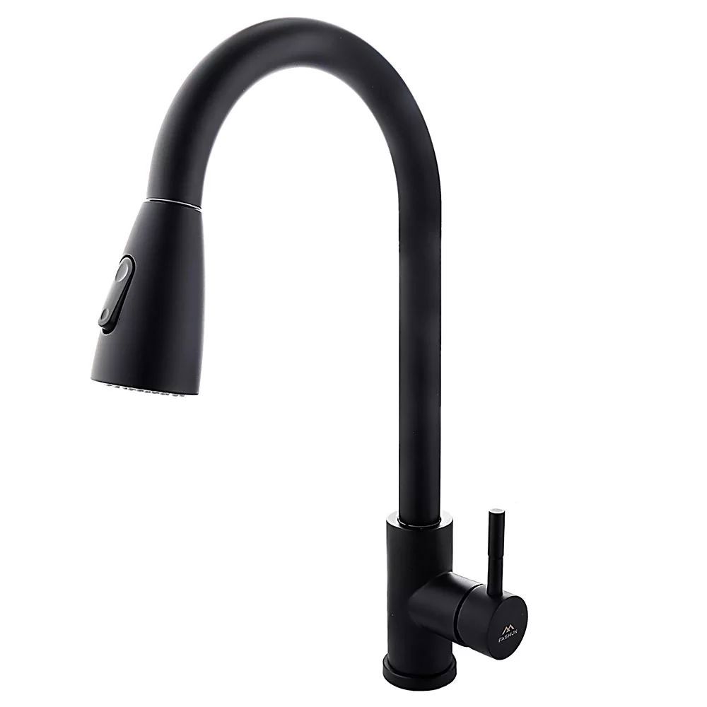 Изображение товара Однорычажный смеситель Fashun черный A56109-7 для кухни с выдвижным изливом