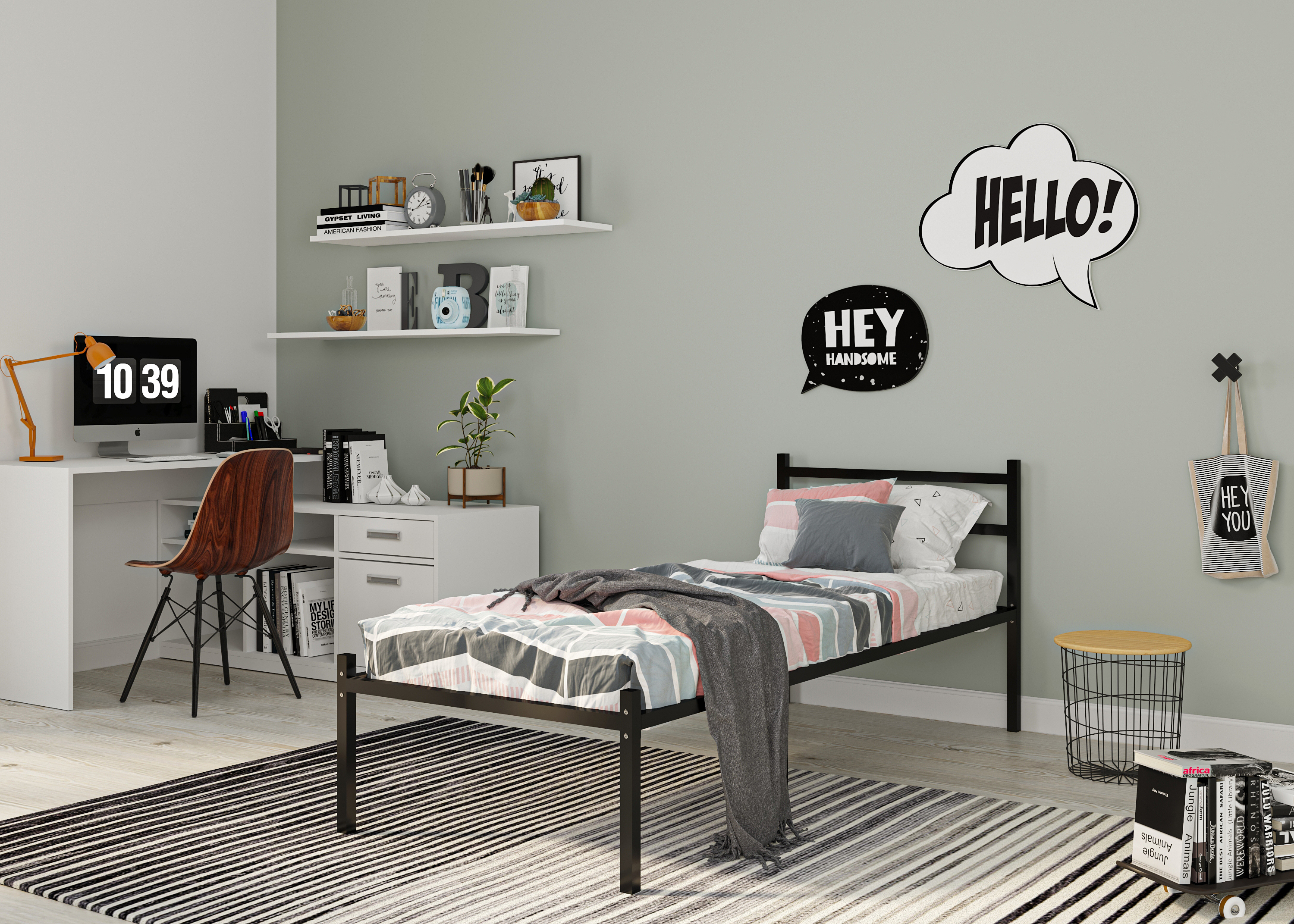 Изображение товара Кровать с опорами и спинкой Элимет Компакт 80x200 см металл цвет черный