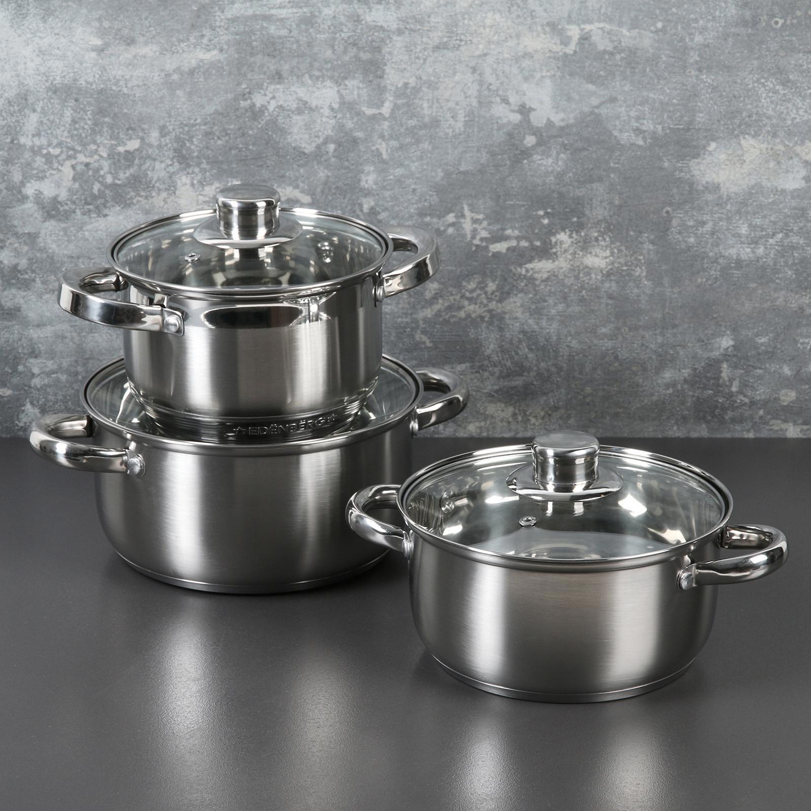 Изображение товара Набор кастрюль Доляна 4097387 3 предмета 1.6 л/2.3 л/3.2 л цвет хромированный