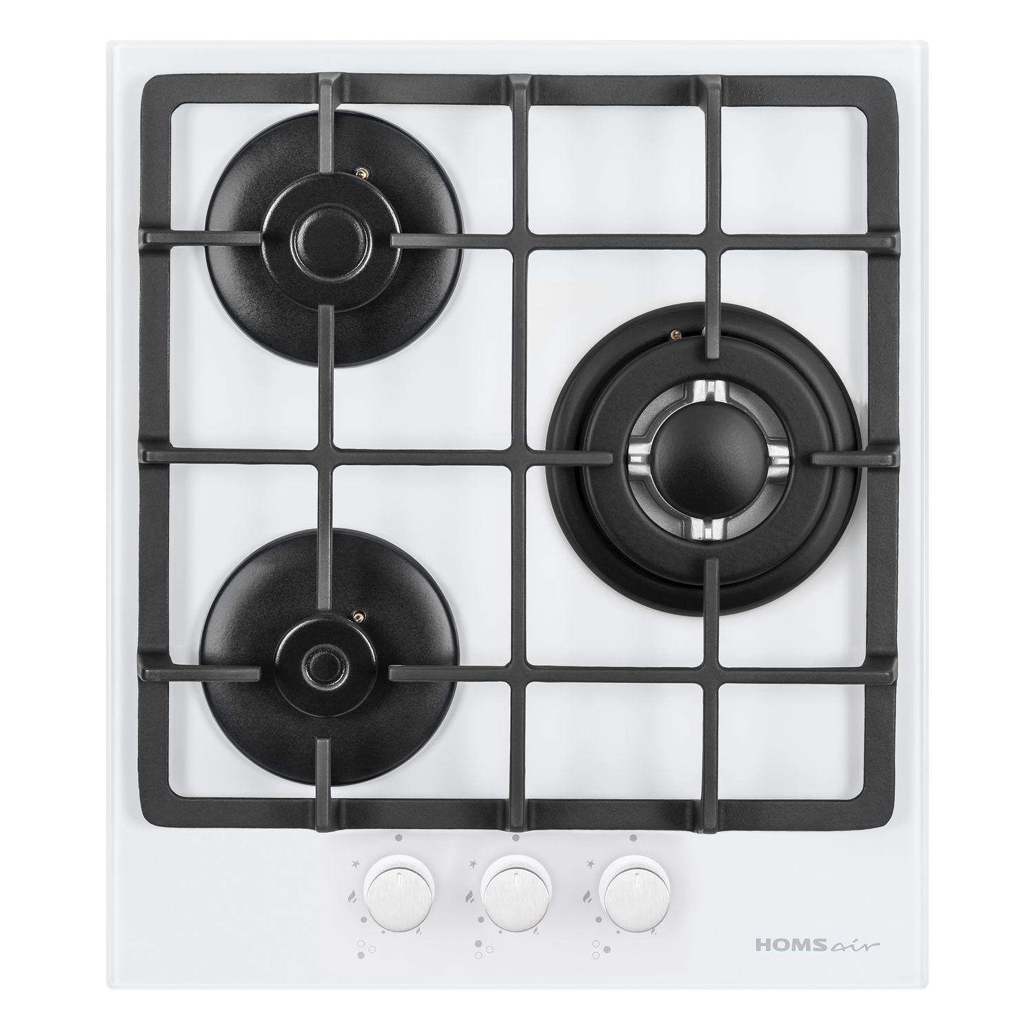 Изображение товара Газовая варочная панель Homsair HGG433TGCWH 44 см 3 конфорки белая