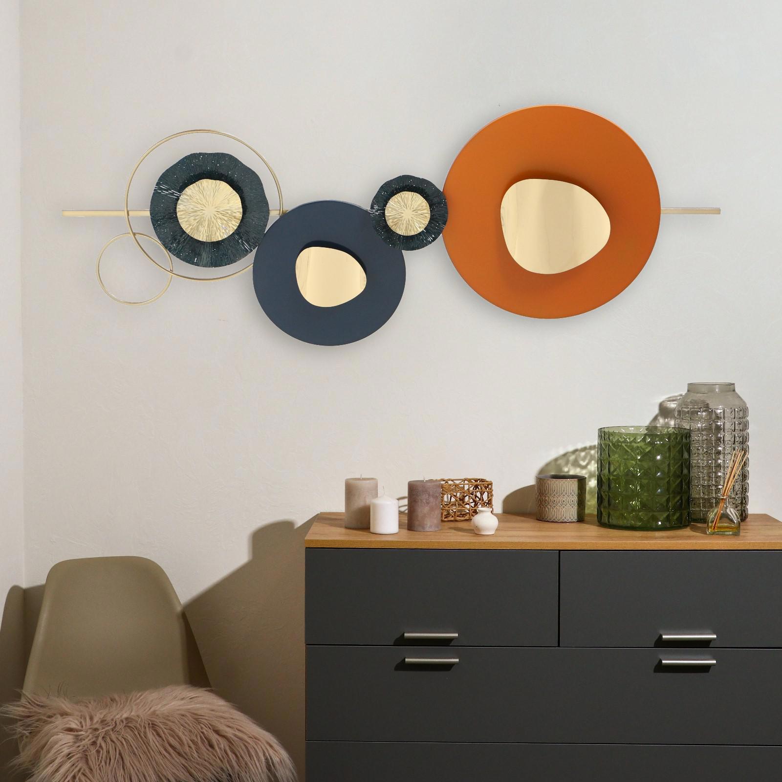 Изображение товара Панно настенное "Геометрическая симфония с цветами" сине-оранжевый 7x50x150 см