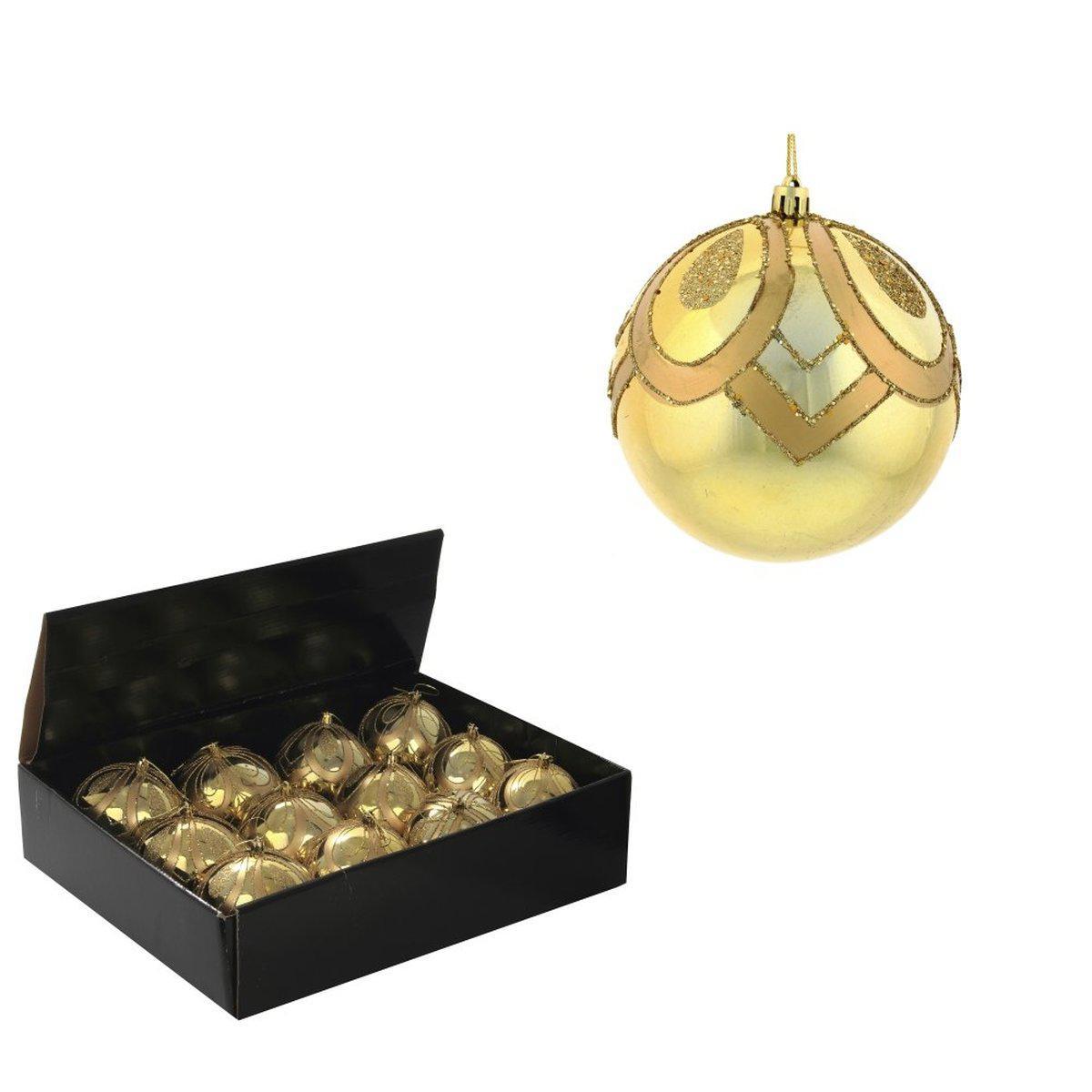 Изображение товара Набор елочных шаров 744622 Золотой вензель 10 см стекло жёлтый золотой 12 шт