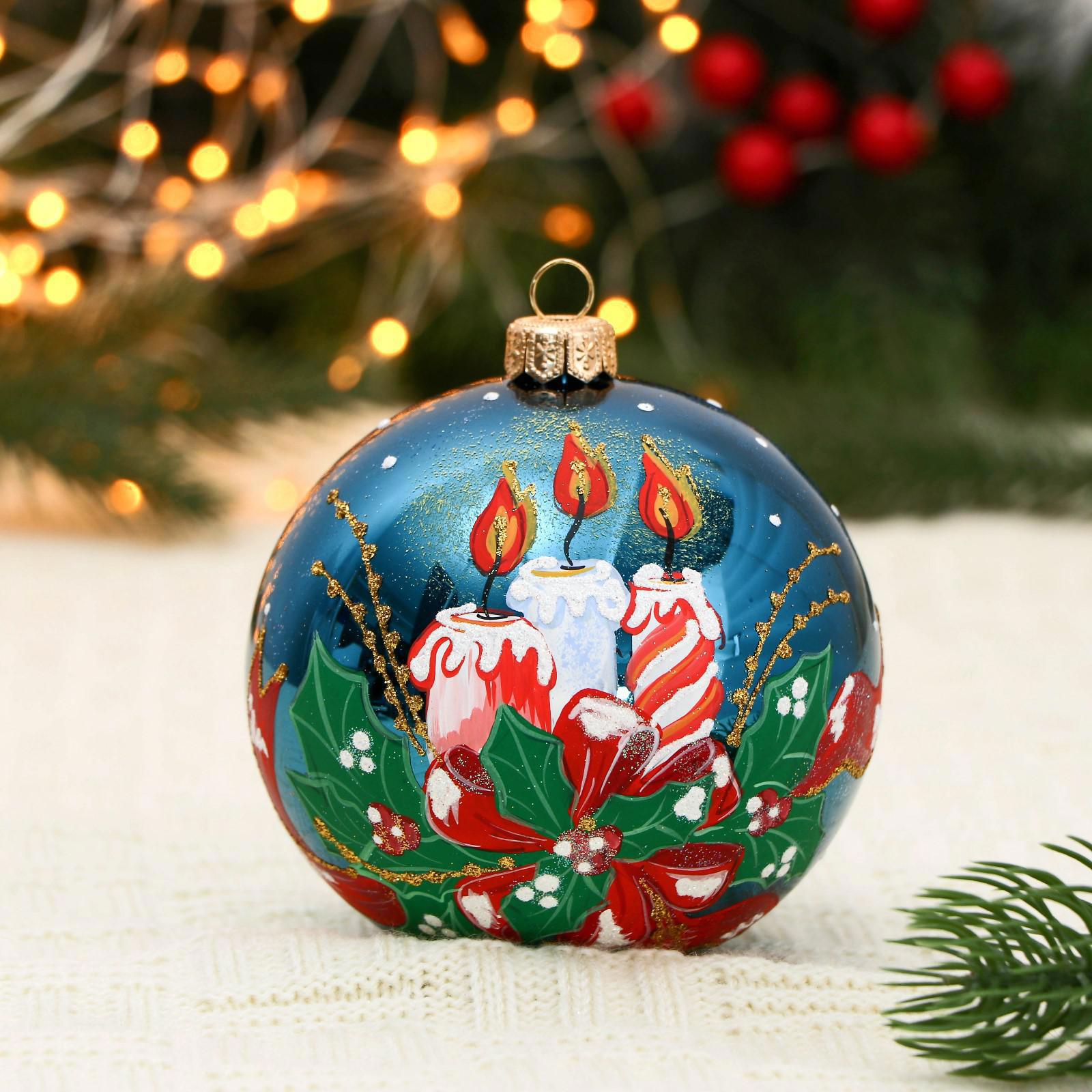 Изображение товара Елочный шар Винтажный шар 7077118 Рождественские свечи 10 см стекло разноцветный