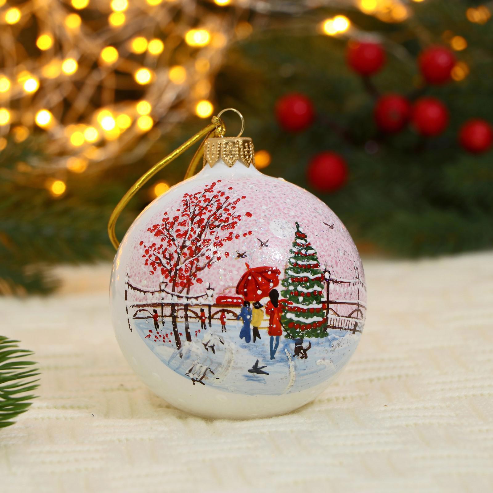 Изображение товара Стеклянный елочный шар Еvis 7124107 Зимняя романтика 7 см белый для новогодней елки