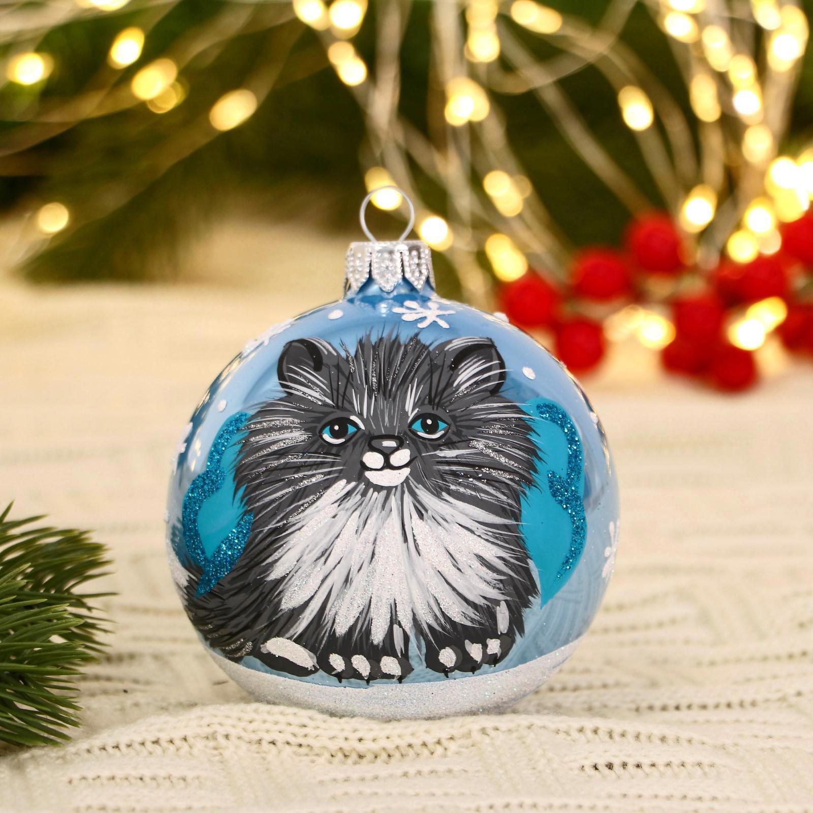 Изображение товара Елочный шар Винтажный шар 7077091 Дося 8 см стекло синий