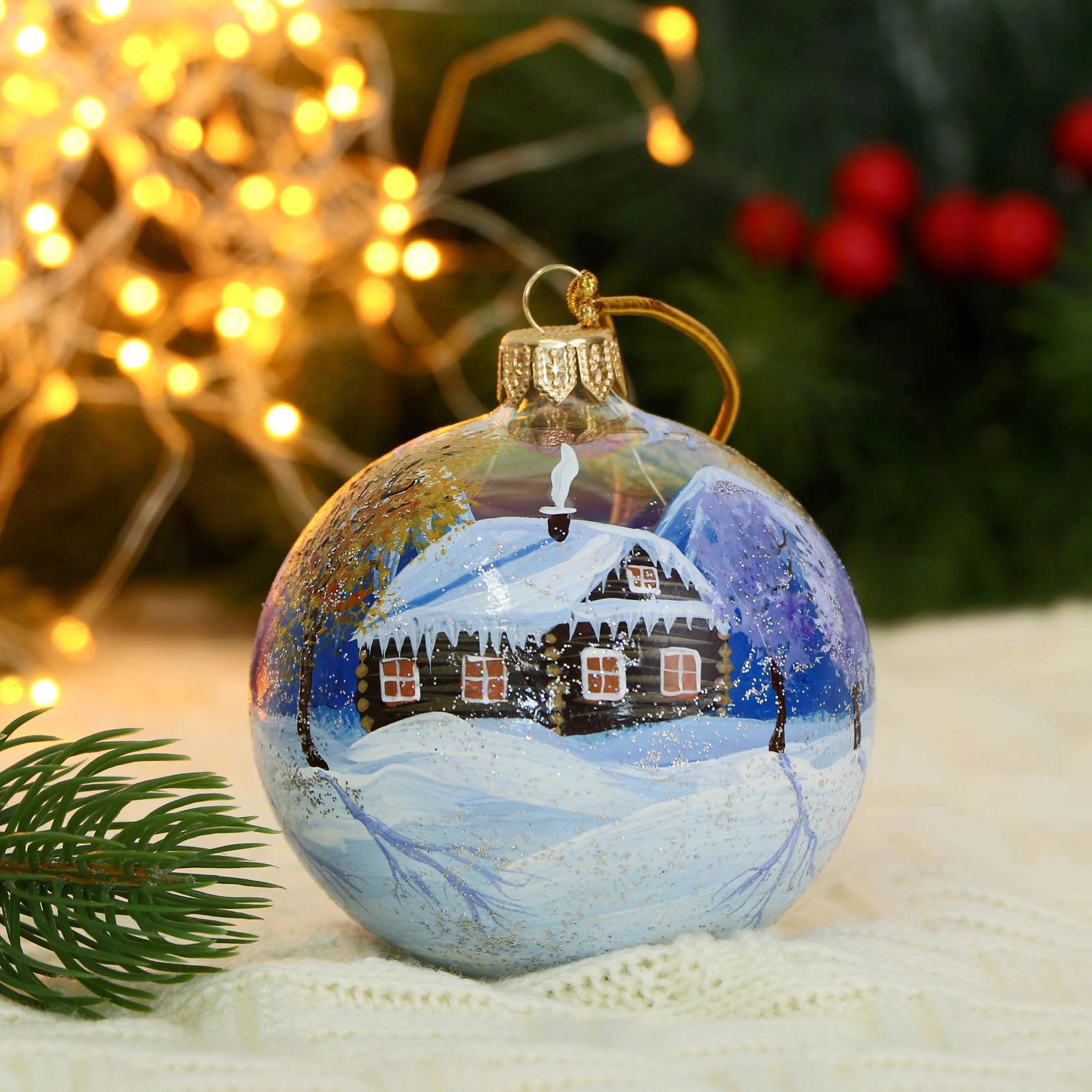 Изображение товара Елочный шар EVIS 5227208 Зима в горах стеклянный синий 8 см