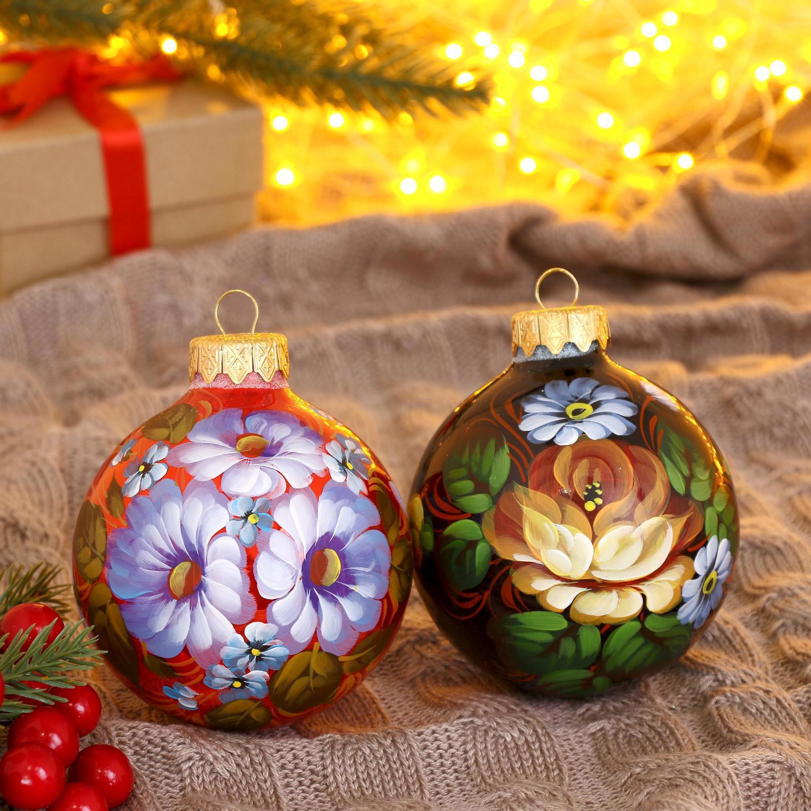 Изображение товара Набор елочных шаров 8 см Стекло разноцветный 4 шт Ферма радости