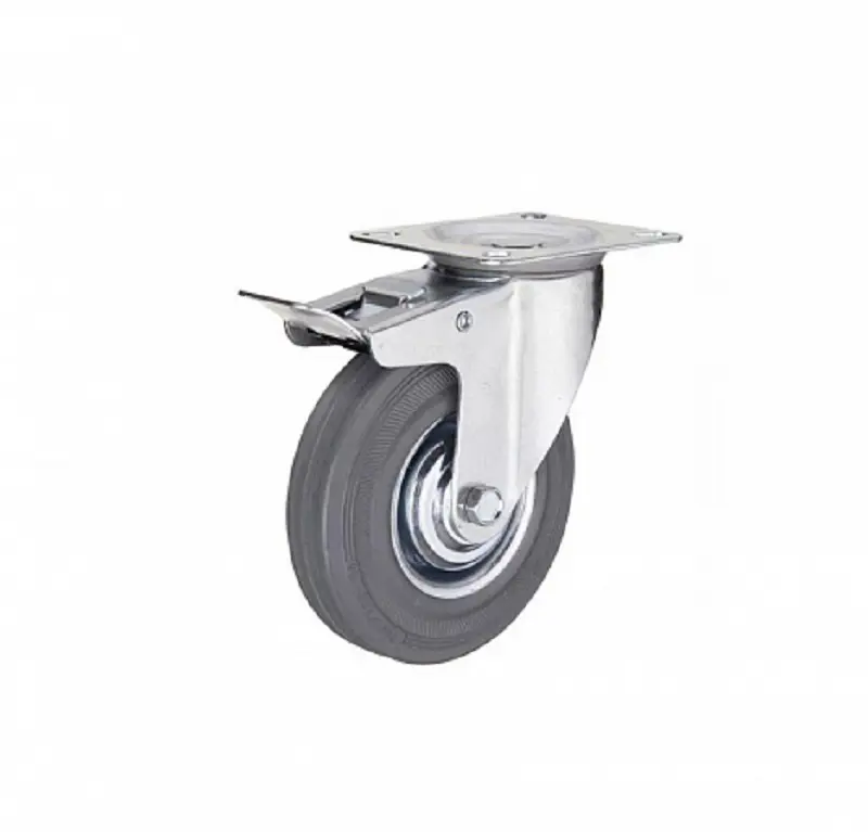 Колесная опора для тележек, с тормозом 100 мм, до 75 кг, цвет серый