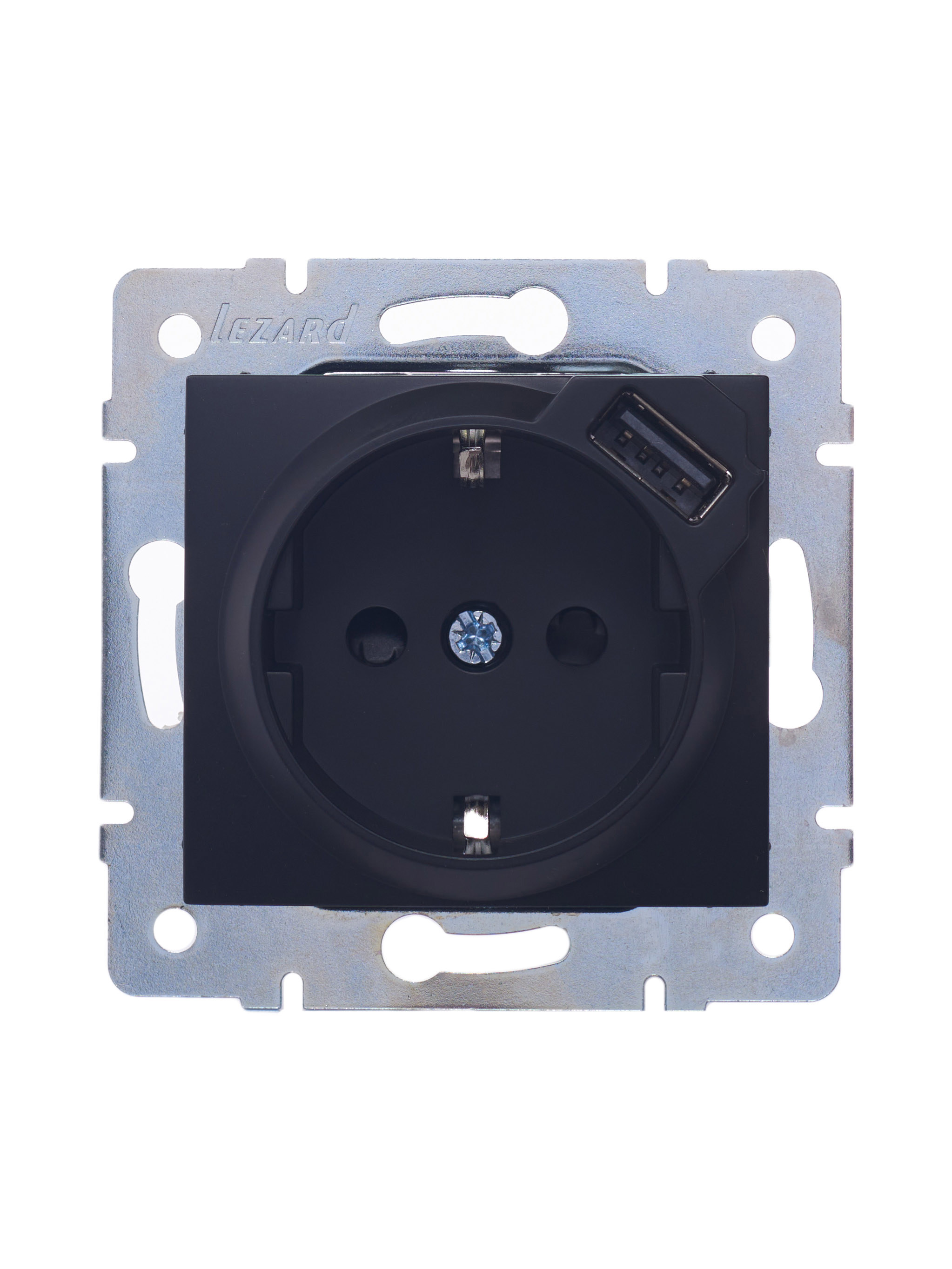 Изображение товара Розетка Lezard Karina с заземлением разъем USB цвет черный бархат