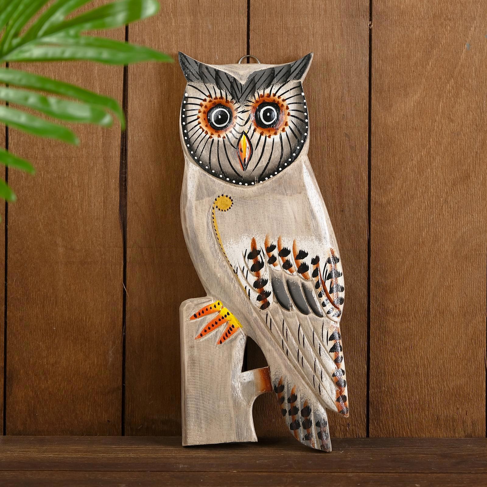 Изображение товара Панно сова на дереве — декоративное изделие из дерева, Индонезия