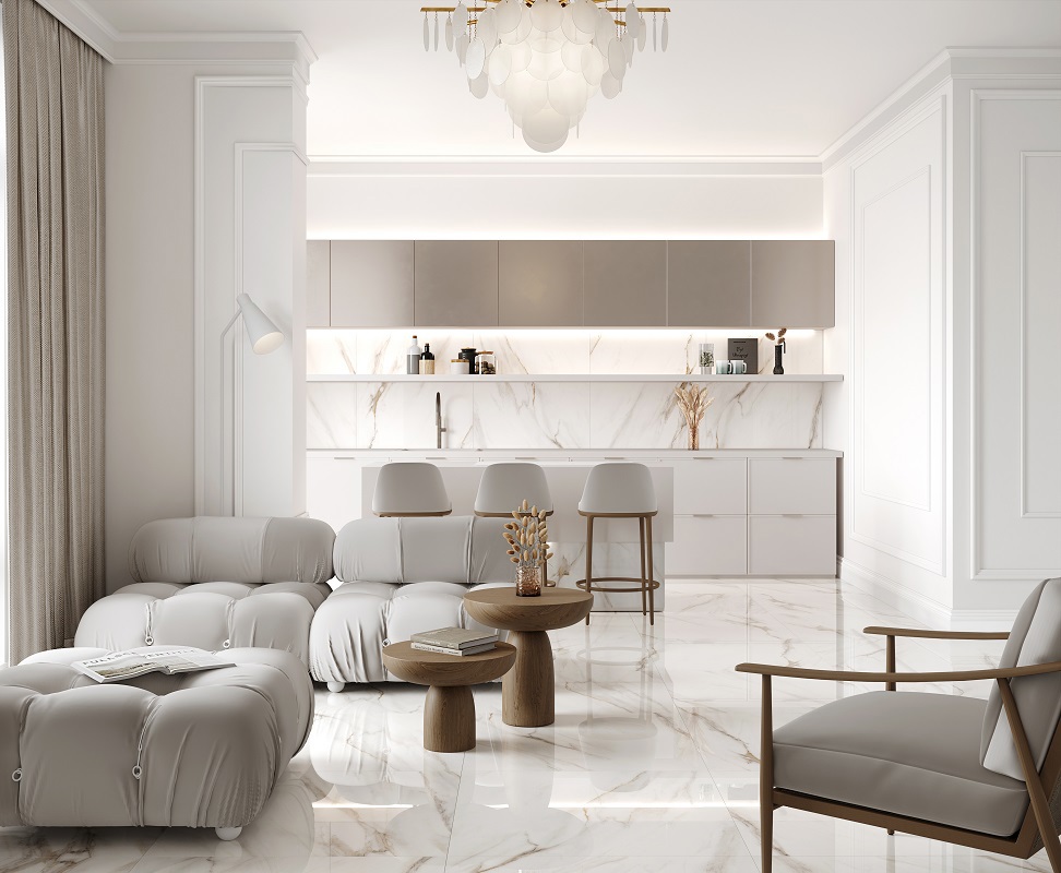 Изображение товара Керамогранит Laparet Escaped 80x80 см белый полированный для интерьера и фасада