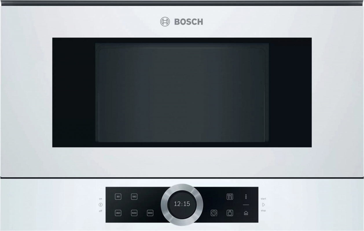 Изображение товара Встраиваемая микроволновая печь Bosch Serie 8 Bfl 634gw1 21 л белая с грилем и сенсорным управление