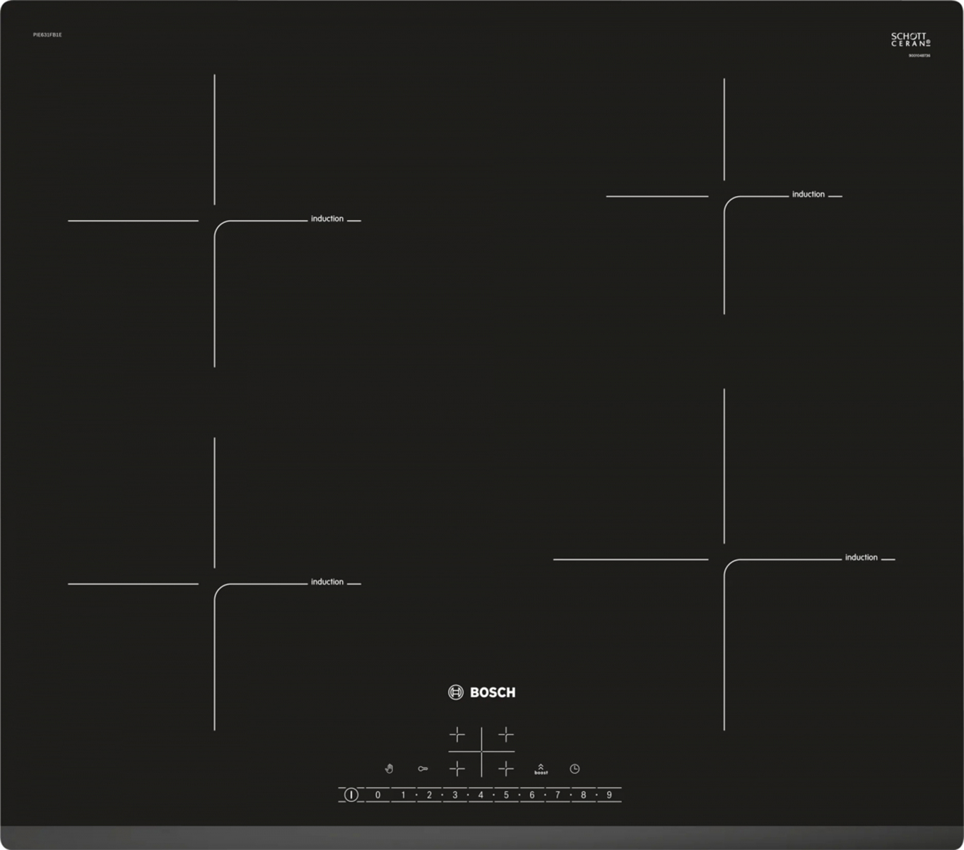 Изображение товара Индукционная варочная панель Bosch PIE631FB1E 59.20 см 4 конфорки цвет черный