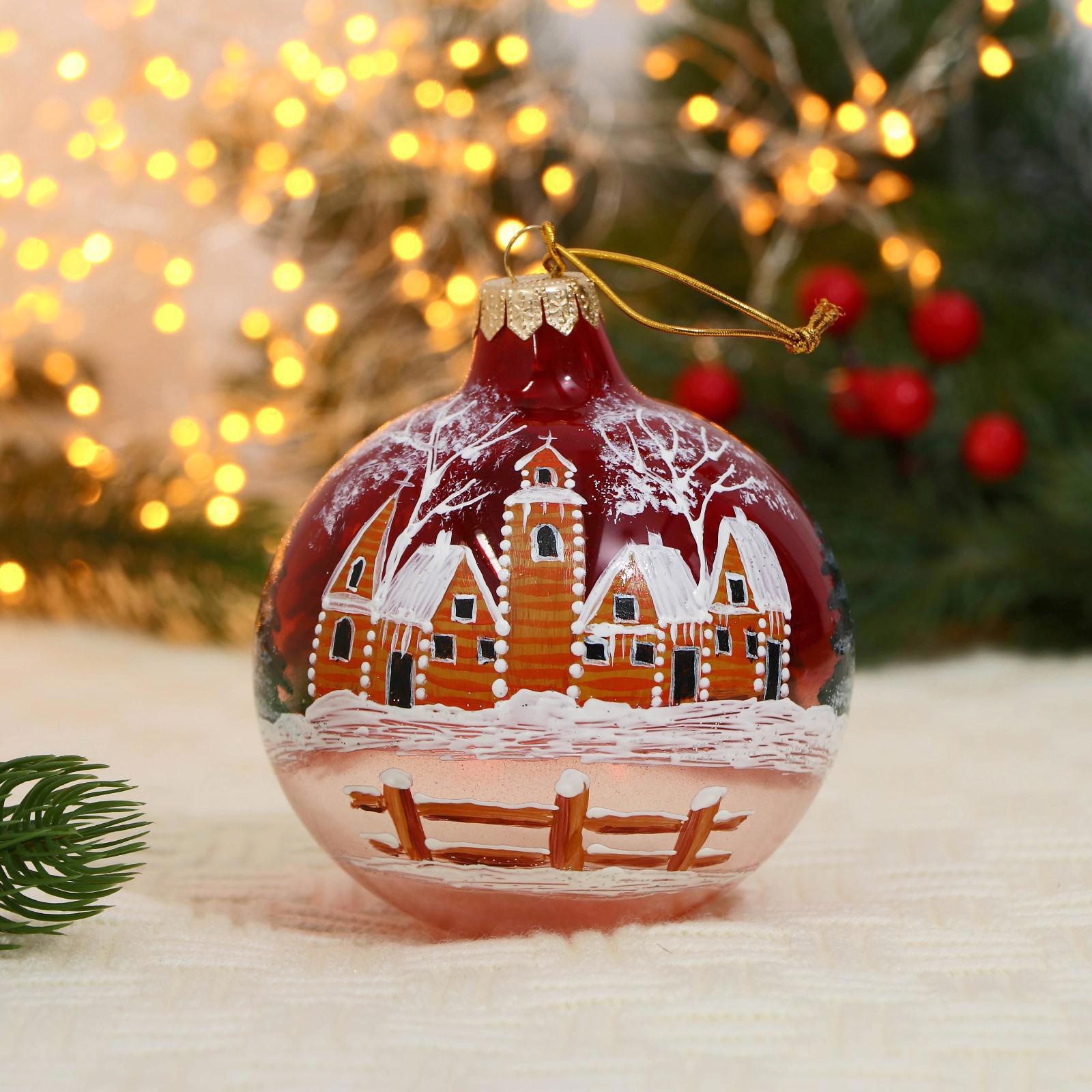 Изображение товара Елочный шар EVIS Зимняя часовня 10 см стекло разноцветный