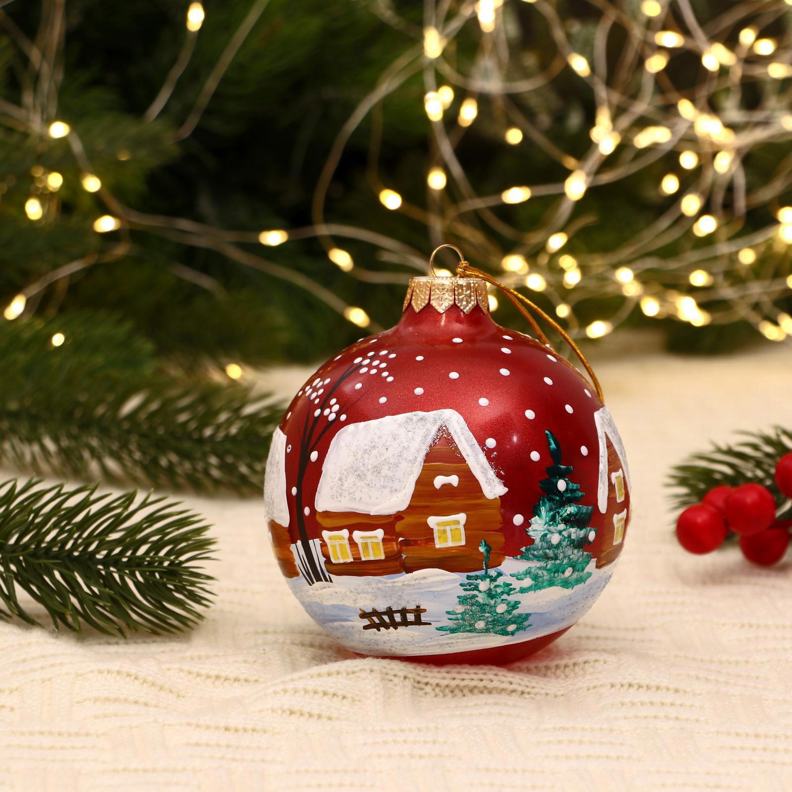 Изображение товара Елочный шар Evis 7304143 Родная деревня 10 см стекло красный