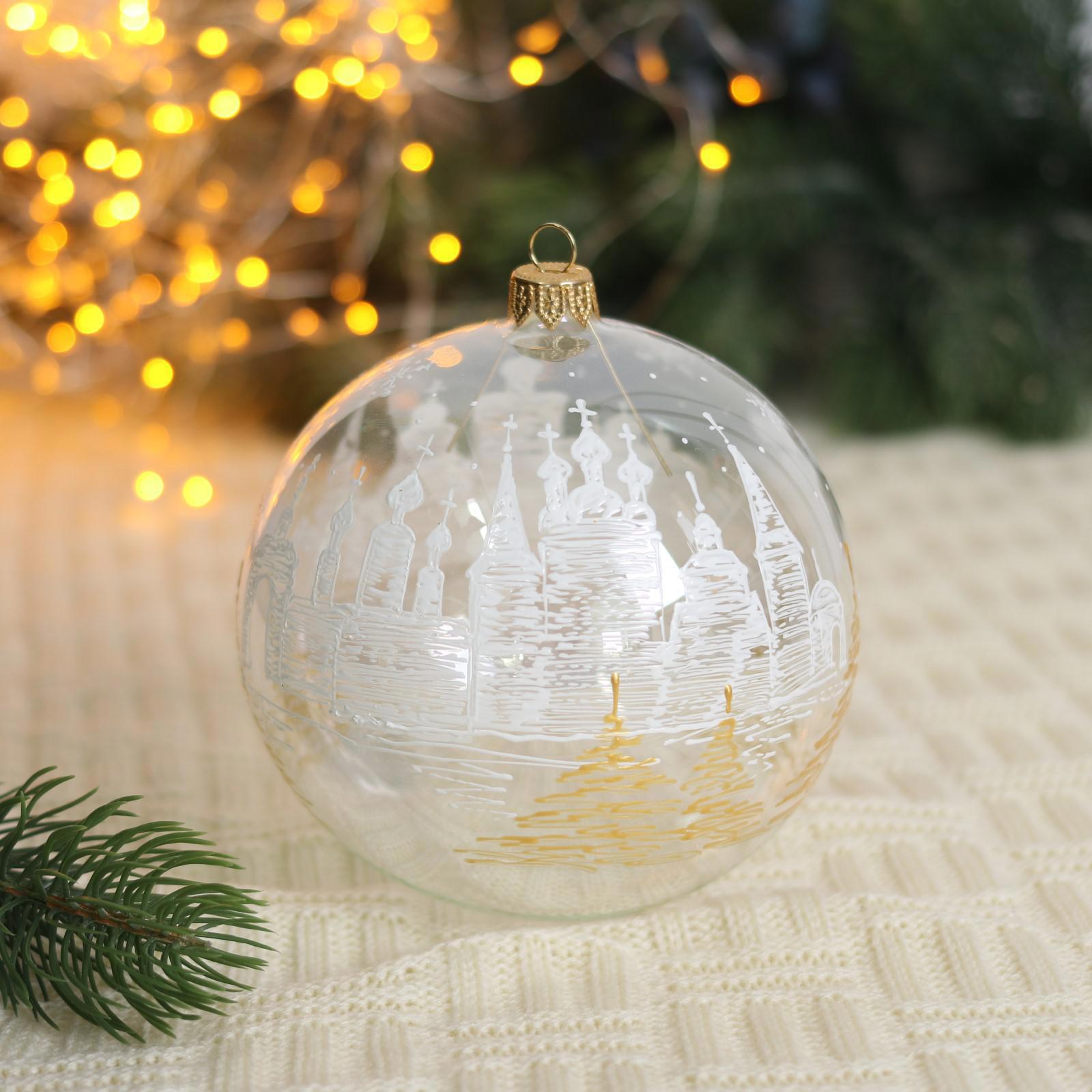 Изображение товара Елочный шар Evis 7262264 Белый храм 12 см стекло бесцветный/прозрачный