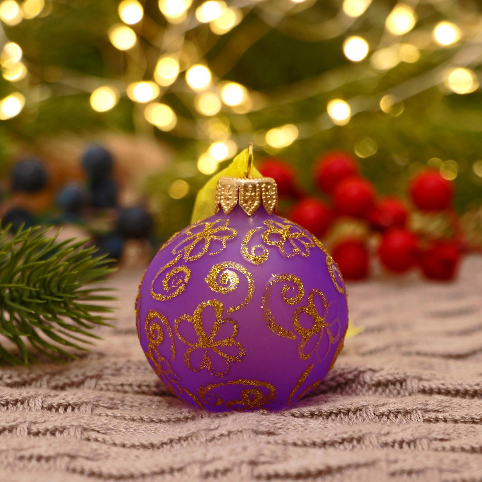 Изображение товара Елочный шар Evis 7304123 Блестящи ромашки 5 см стекло фиолетовый