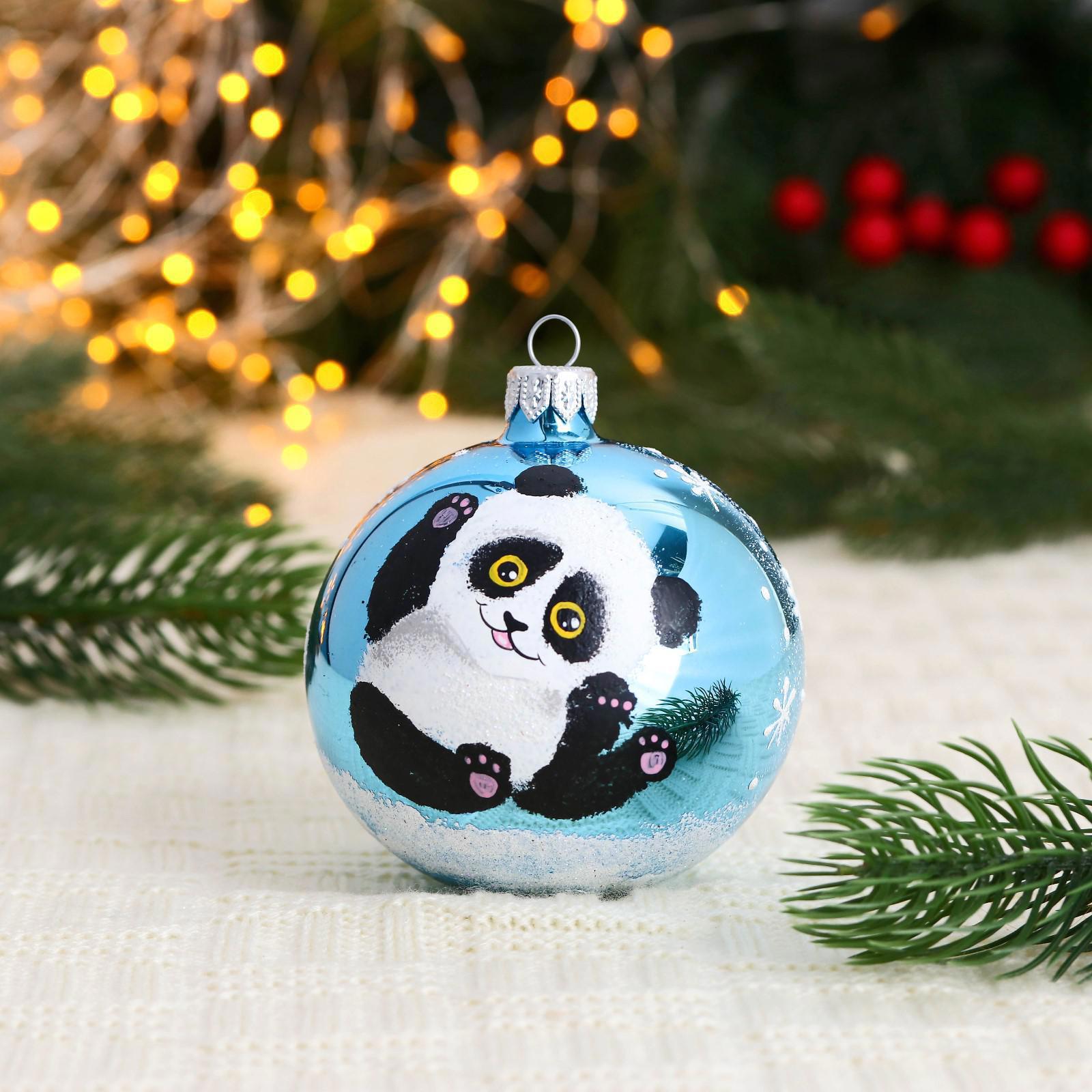 Изображение товара Стеклянный елочный шар Винтажный синий 8 см с подвеской Скрепка